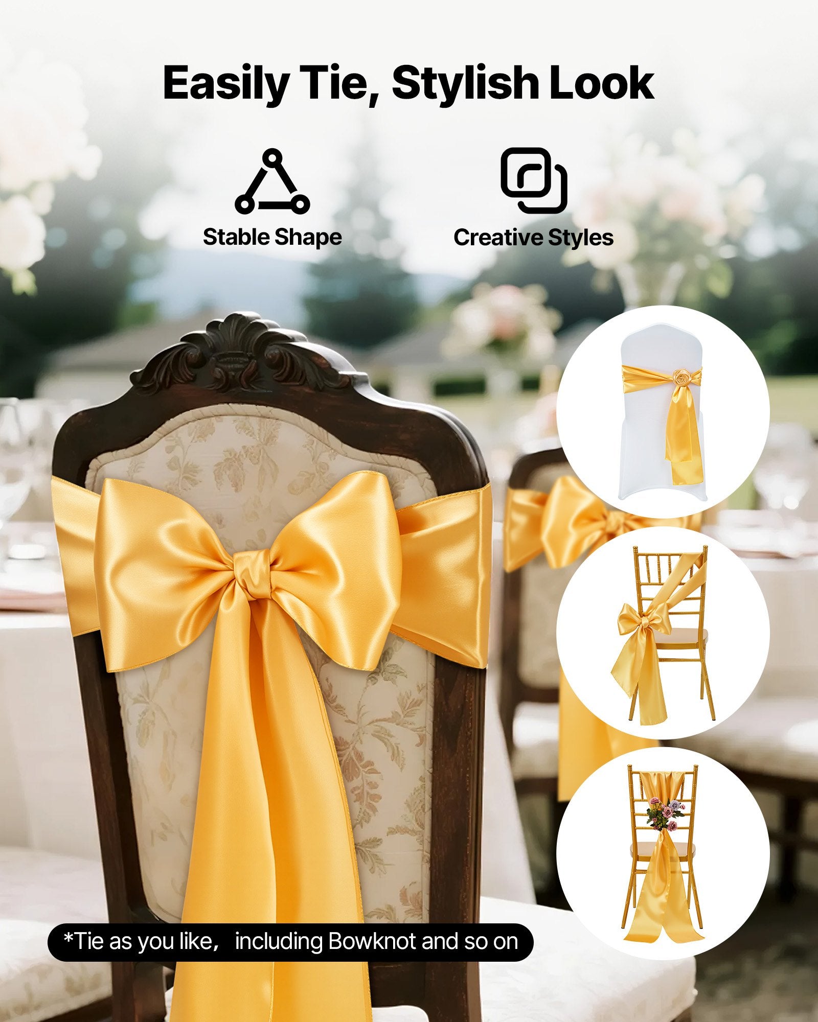 Stretch Spandex Chair Sashes Bows 50PCS Gold for Wedding