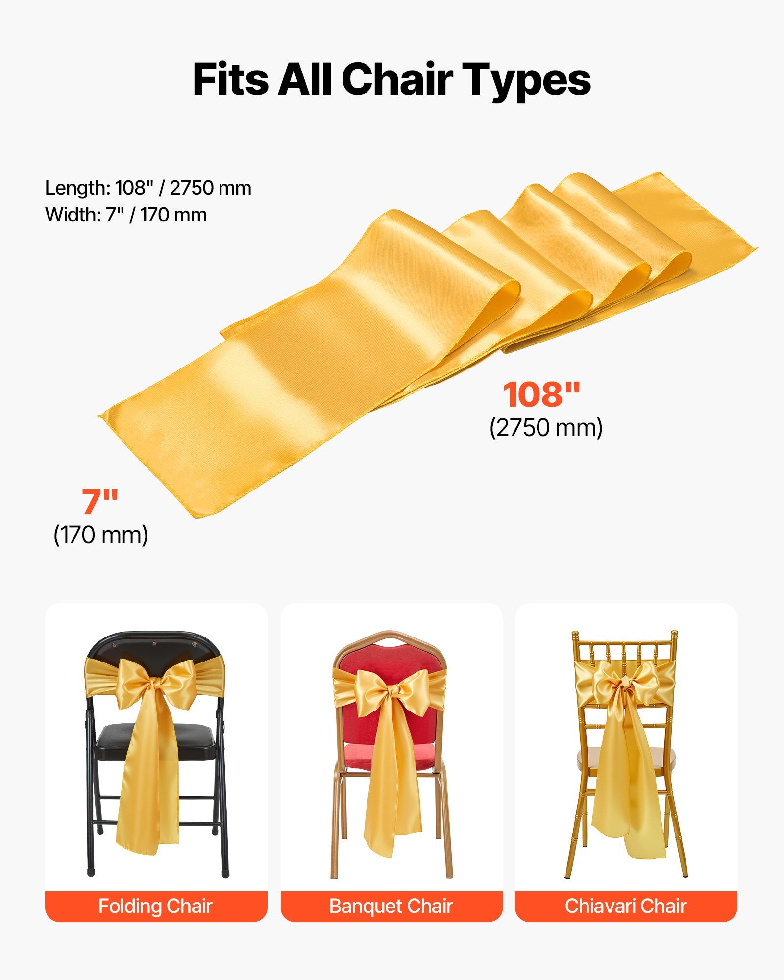 Stretch Spandex Chair Sashes Bows 50PCS Gold for Wedding