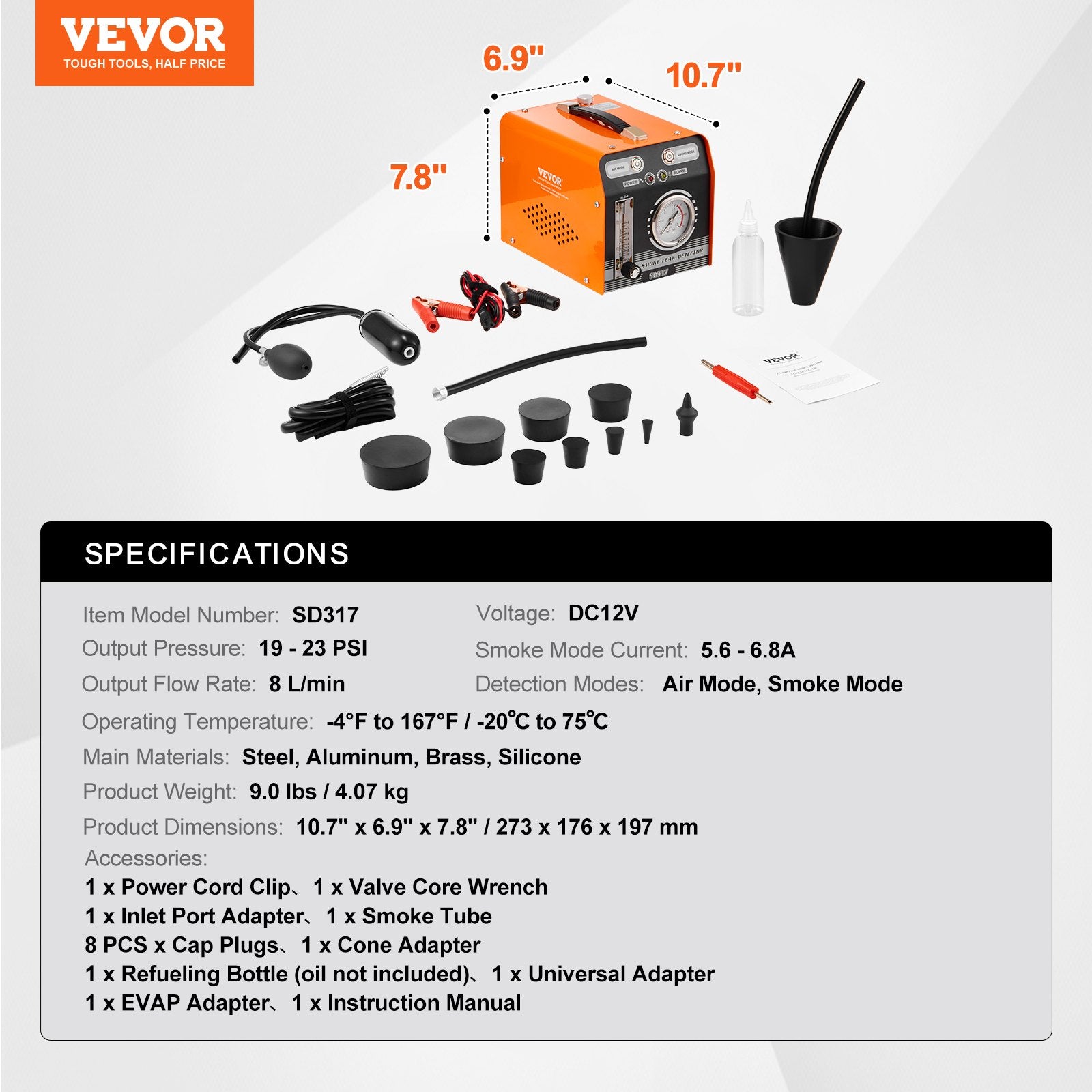 Smoke Machine Automotive Leak Detector EVAP Tester Air Pump Gauge Flow Meter
