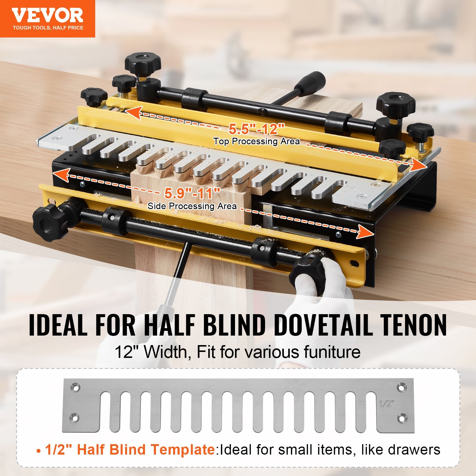 Dovetail Jig, 310 mm Width with Router Bit and 1/2” Template for Woodworking