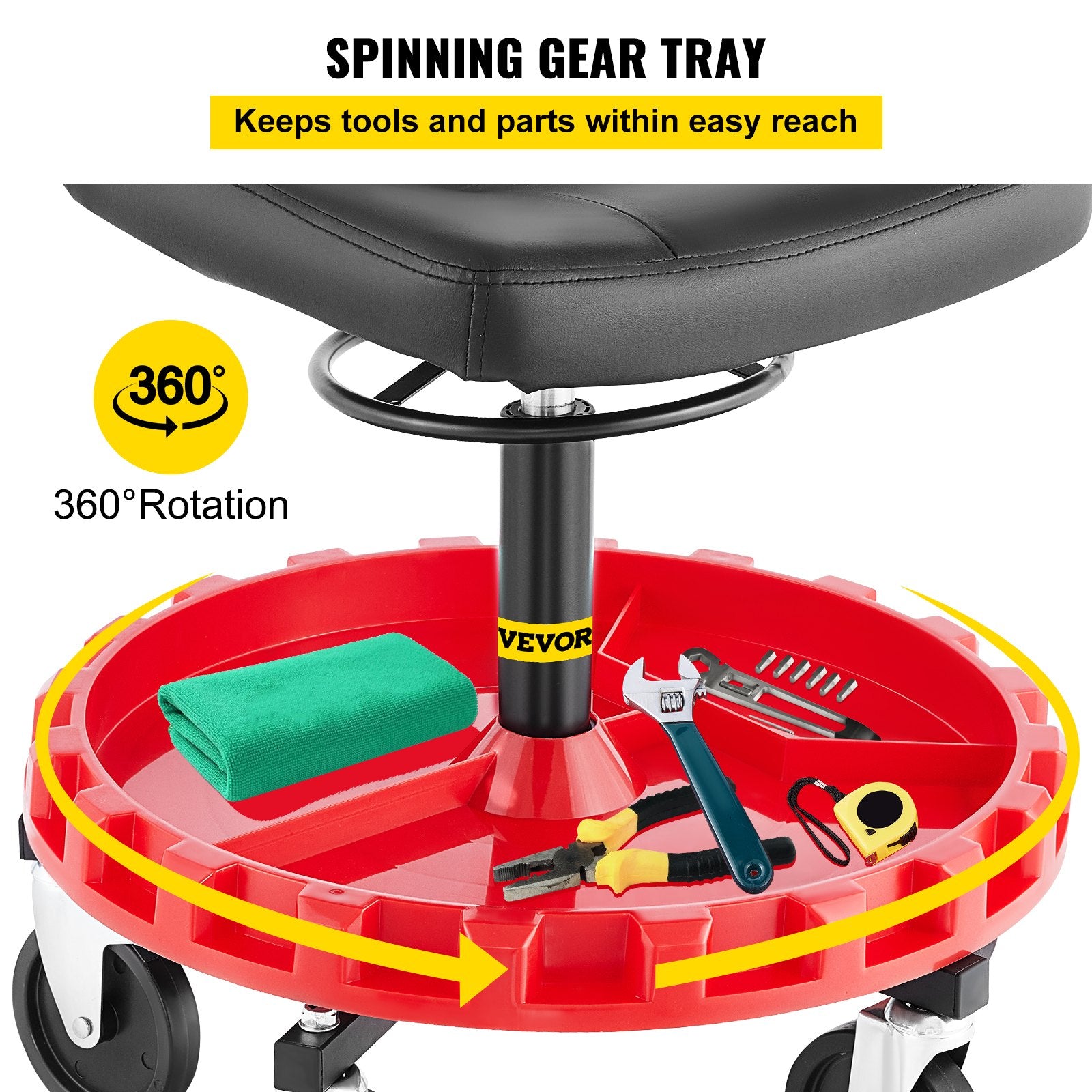 Shop Stool 135KG Rolling Garage Seat 56-66cm Adjustable Height 12.7cm Casters