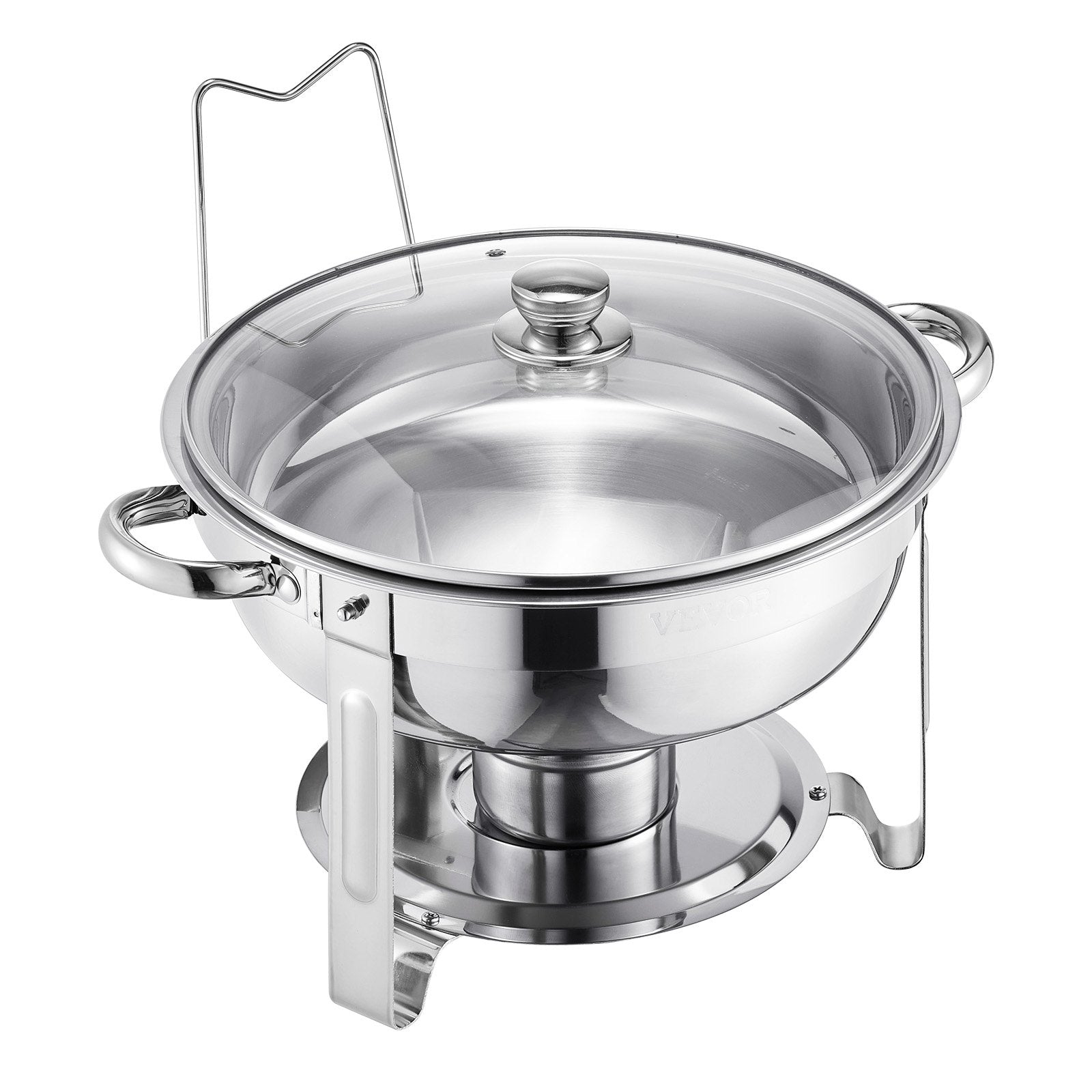 Chafing Dish Buffet Set 5Qt 2Pack Stainless Steel Round Warmer Glass Lid Silver