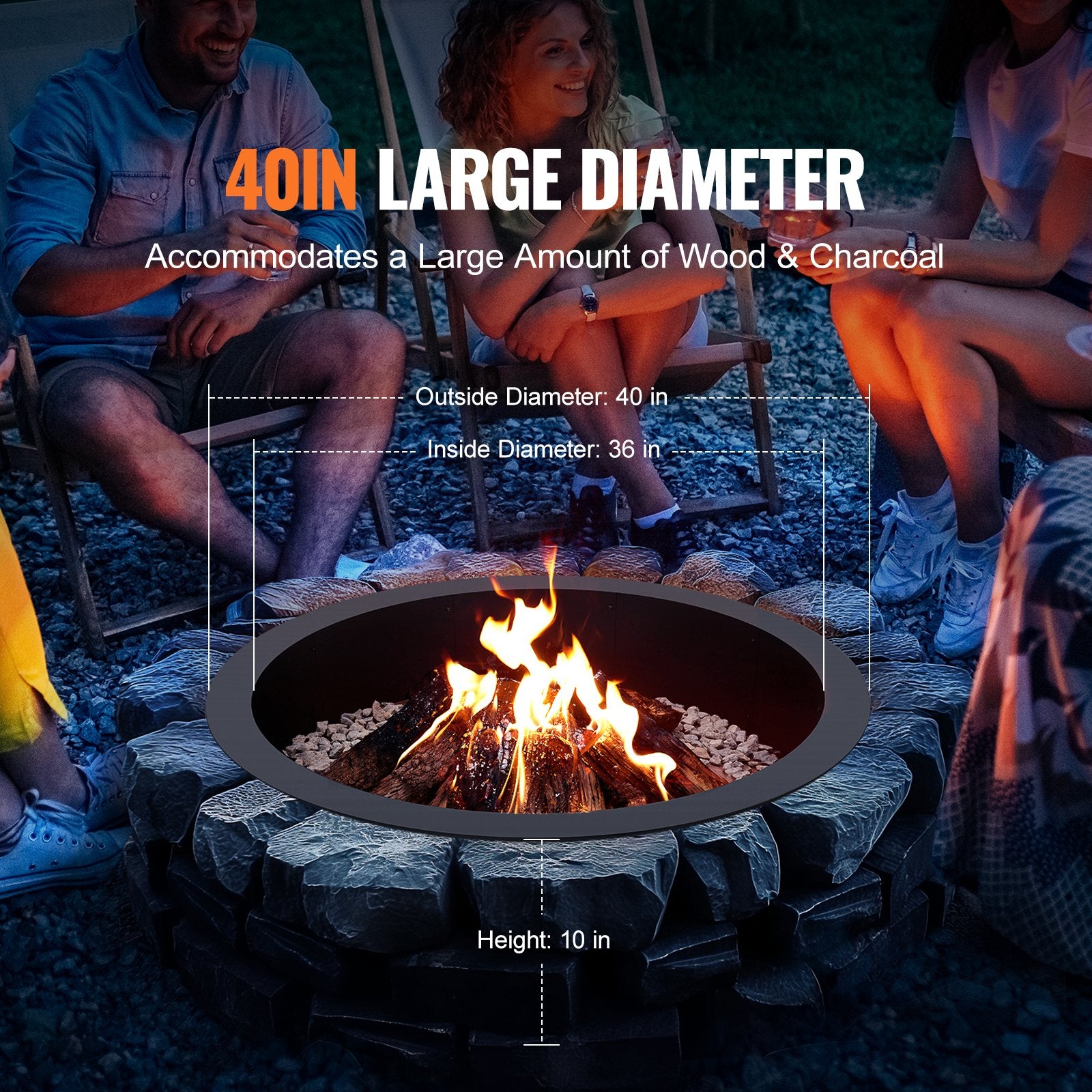 Fire Pit Ring 40in Outer 36in Inner 10in Height 2.5mm Carbon Steel Outdoor