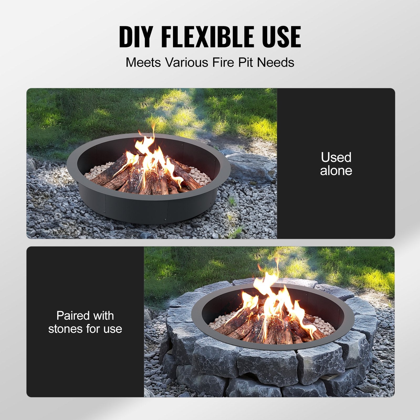 Fire Pit Ring 40in Outer 36in Inner 10in Height 2.5mm Carbon Steel Outdoor