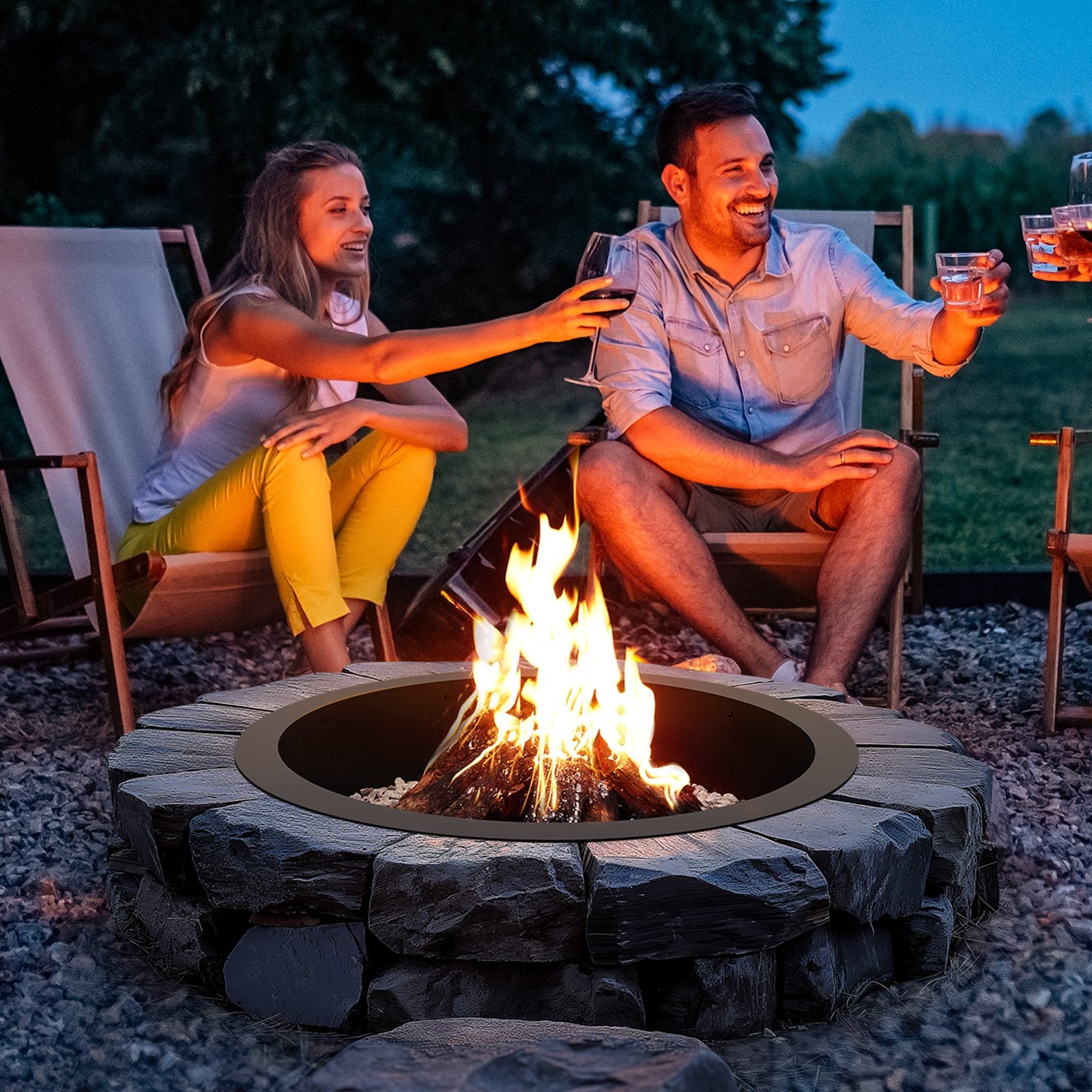 Fire Pit Ring 40in Outer 36in Inner 10in Height 2.5mm Carbon Steel Outdoor