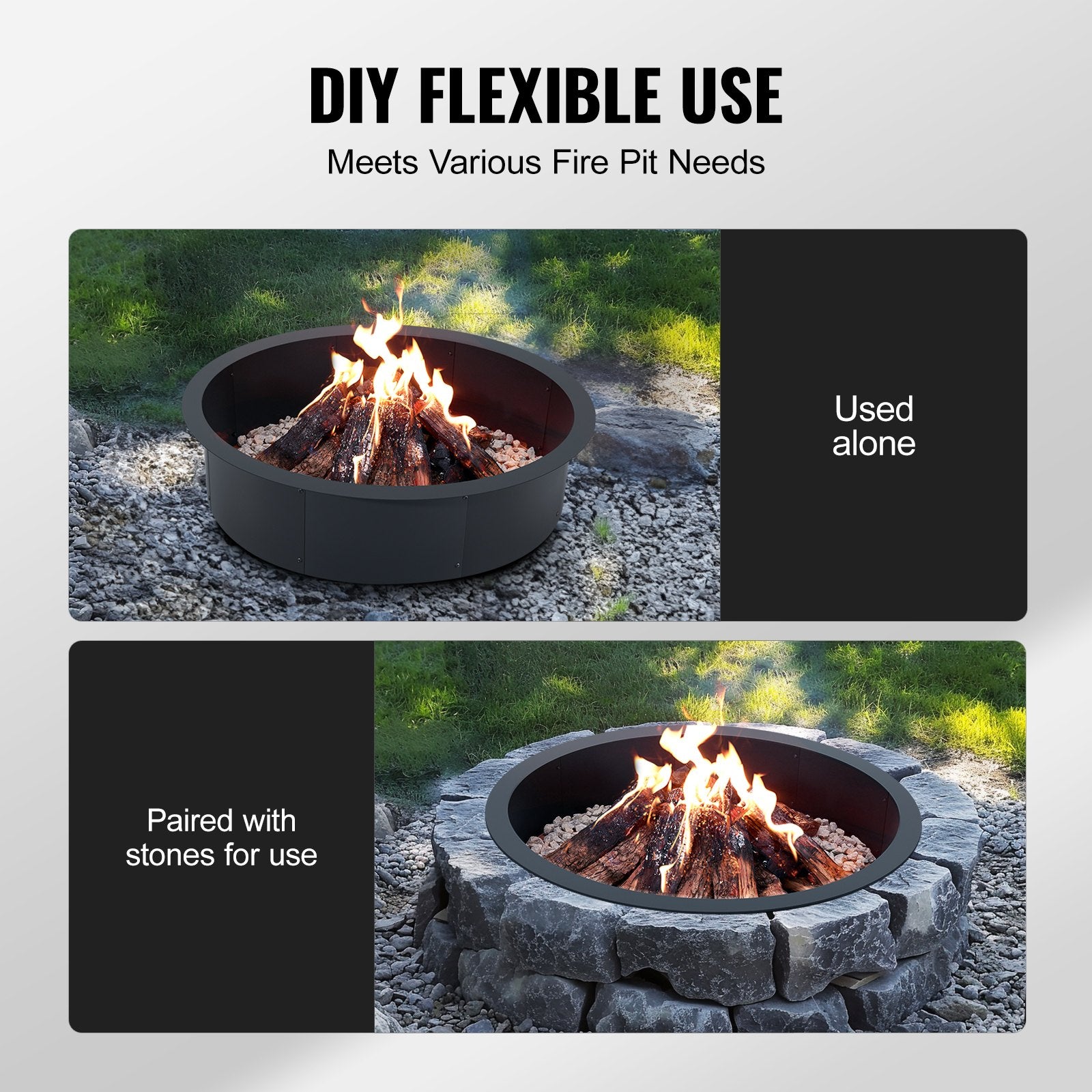 Fire Pit Ring 45-In Outer/39-In Inner Carbon Steel Insert 10in Height Outdoor