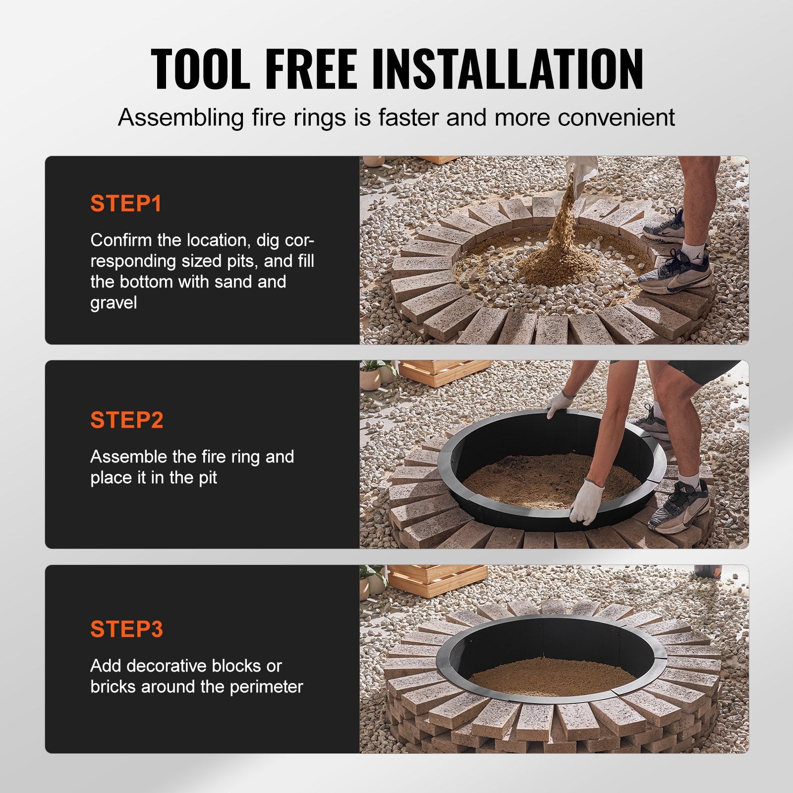 Fire Pit Ring 45-In Outer/39-In Inner Carbon Steel Insert 10in Height Outdoor