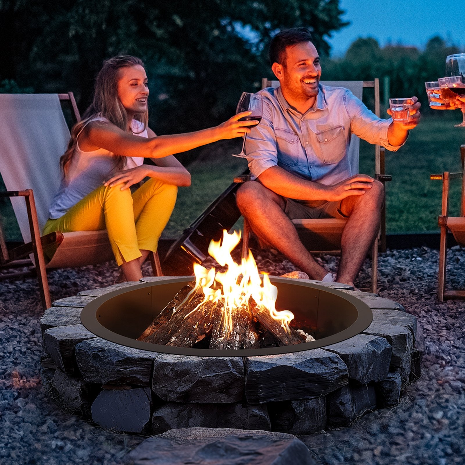 Fire Pit Ring 45-In Outer/39-In Inner Carbon Steel Insert 10in Height Outdoor