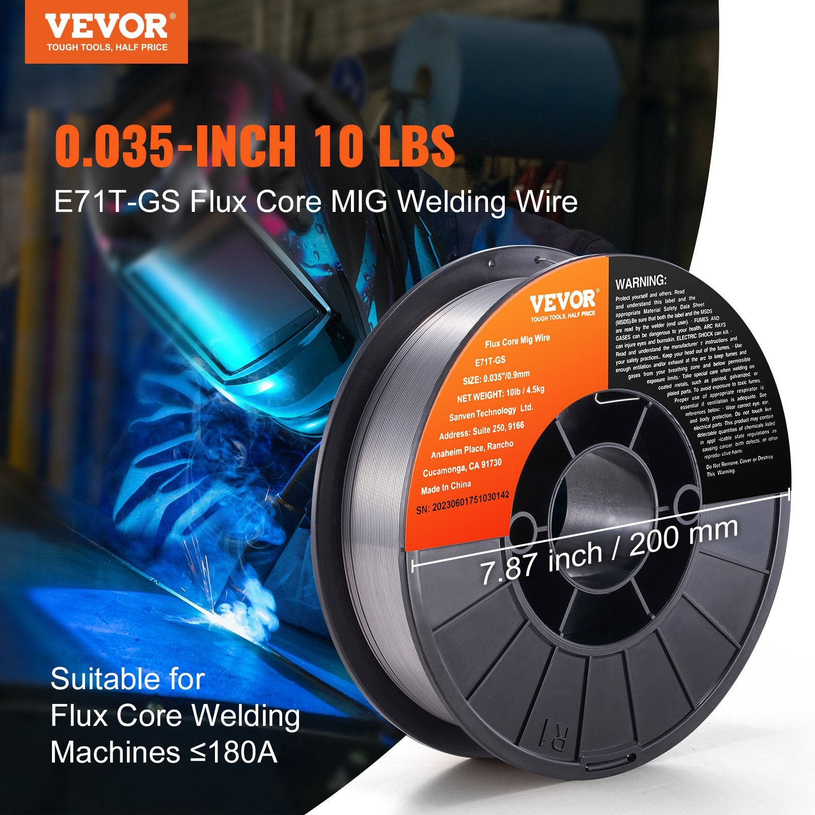 Flux Core Welding Wire E71T-GS 0.089cm 4.5kg Gasless Mild Steel MIG Welding