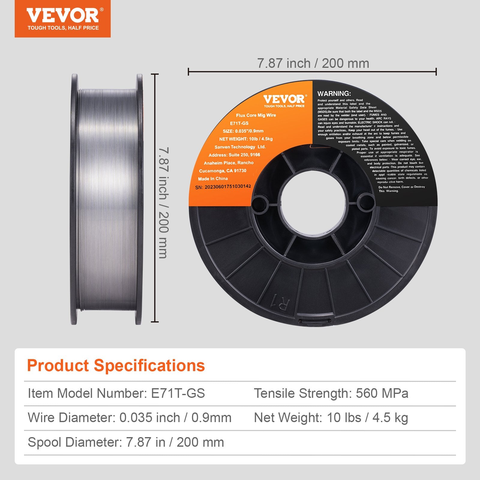 Flux Core Welding Wire E71T-GS 0.089cm 4.5kg Gasless Mild Steel MIG Welding