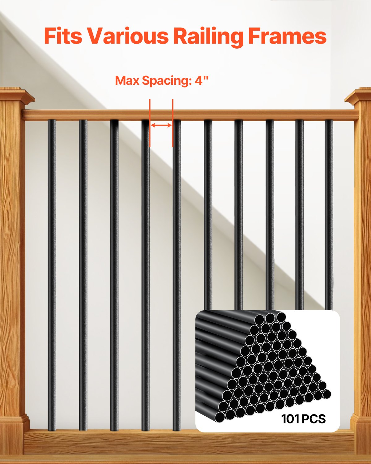 Aluminum Stair Balusters 101 Pack 660mm 19mm Round Metal Spindles Black