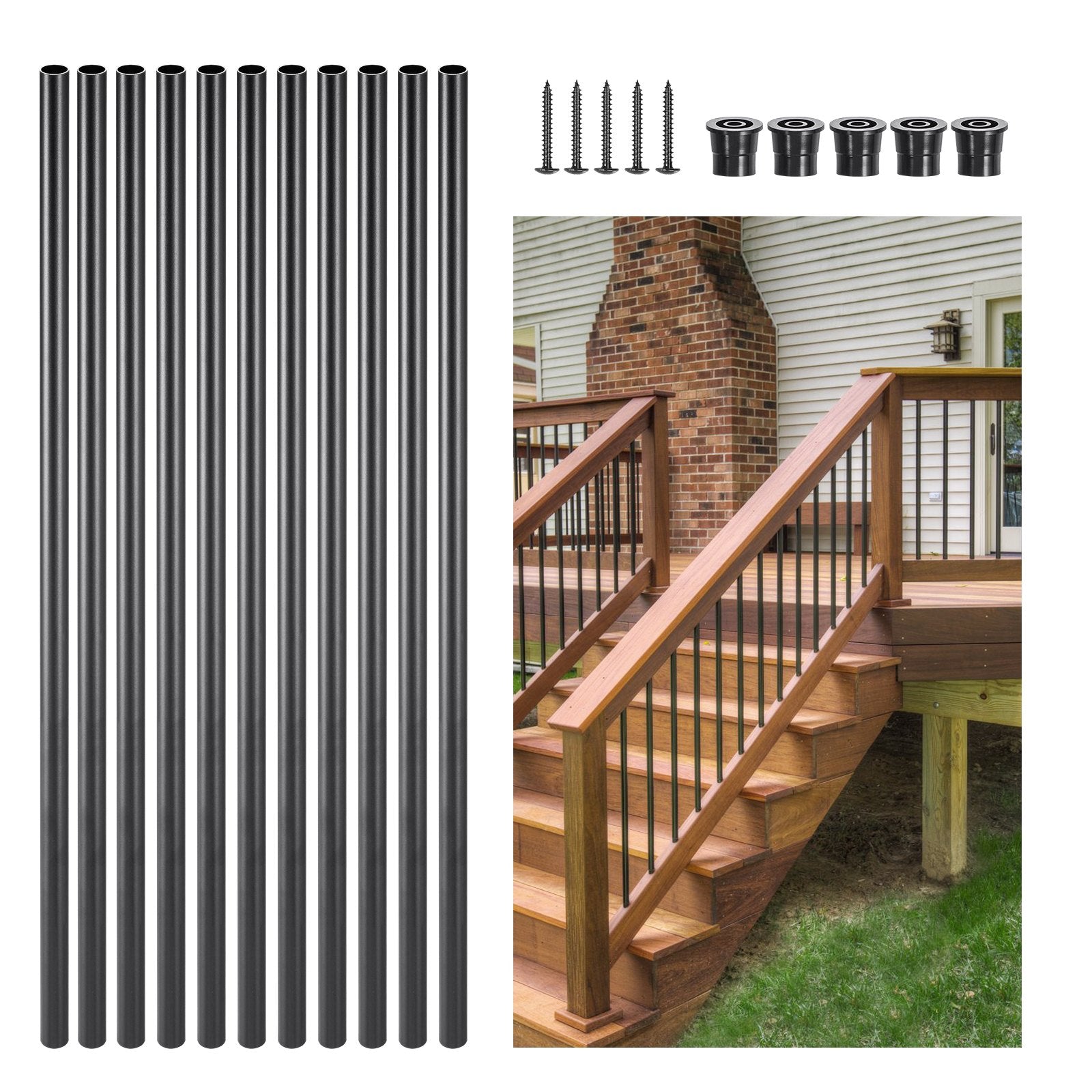 Aluminum Stair Balusters 51 Pack 660mm 19mm Round Metal Spindles Caps Screws