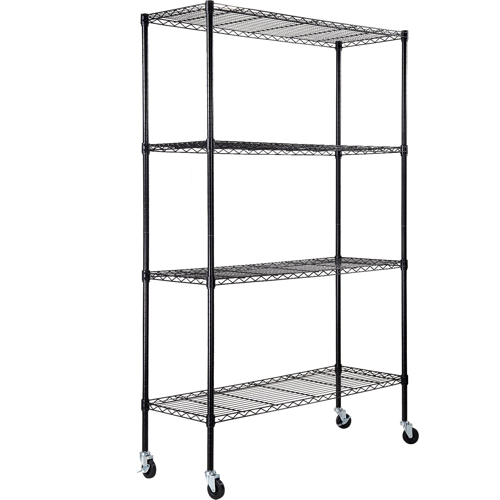Storage Shelving Unit 4-Tier Heavy Duty Metal Garage Rack Wheels Black