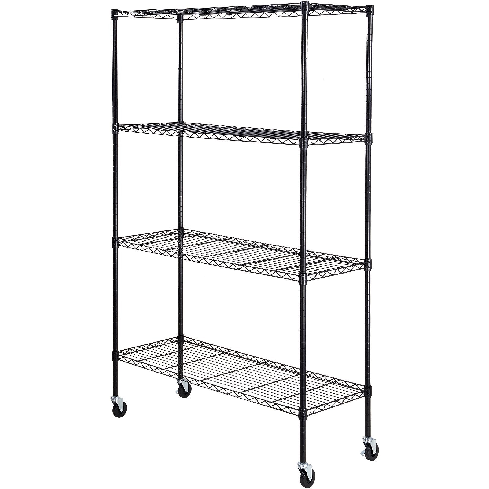 Storage Shelving Unit 4-Tier Heavy Duty Metal Garage Rack Wheels Black