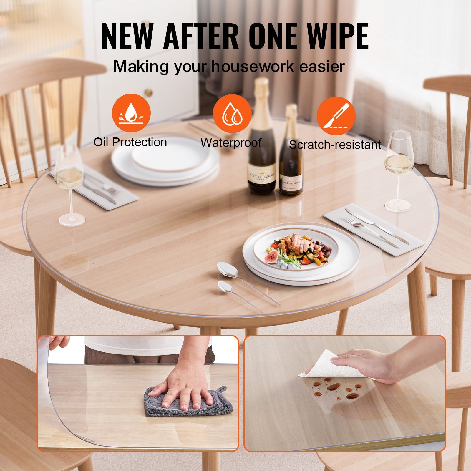 Plastic Table Cover 42x42 in 2mm Clear PVC Round Waterproof Desk Protector
