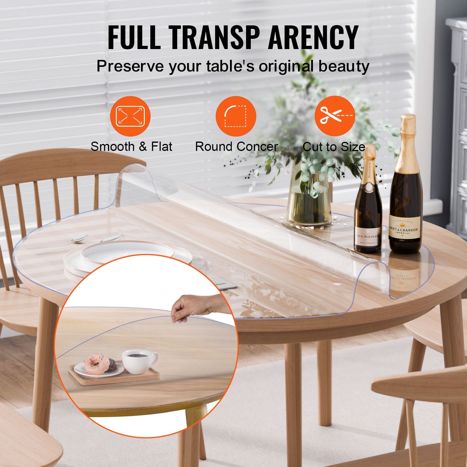 Plastic Table Cover 42x42 in 2mm Clear PVC Round Waterproof Desk Protector