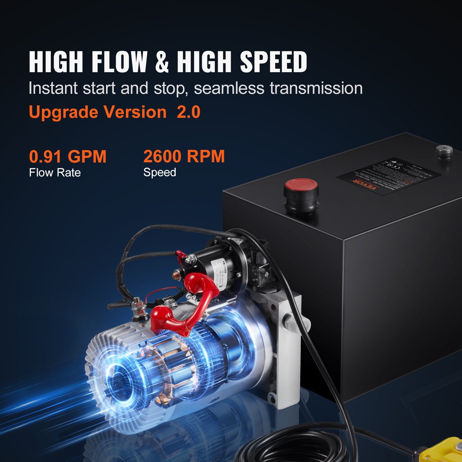 Hydraulic Pump 4 Quart Single Acting Dump Trailer 0.91 GPM 3200 PSI DC 12V
