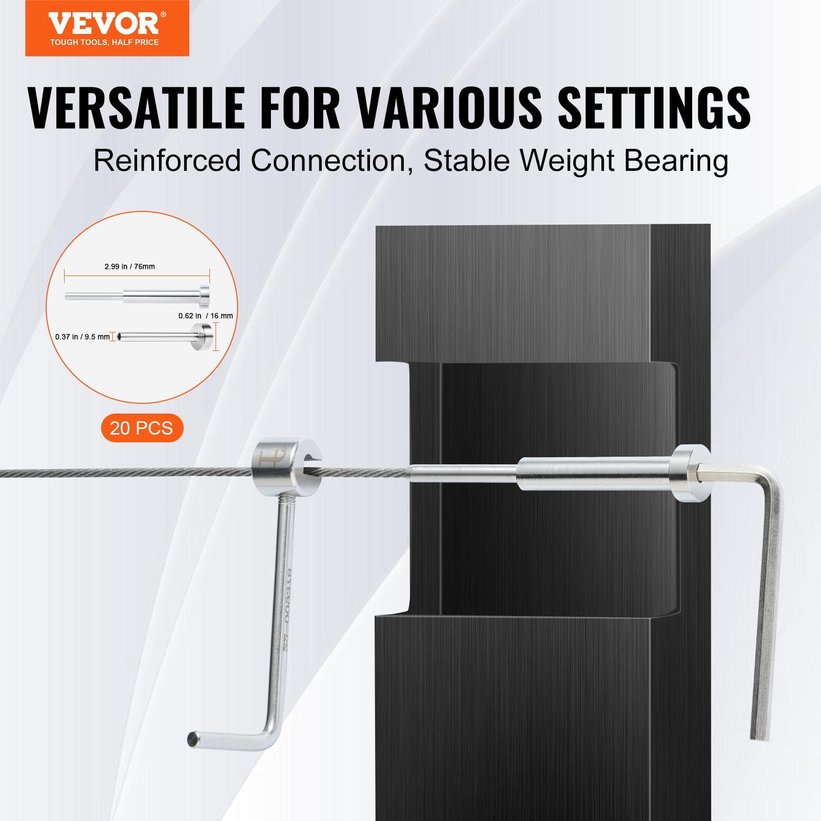 20-Pack 3.2mm T316 Stainless Steel Invisible Cable Railing Kit with Swage Ends