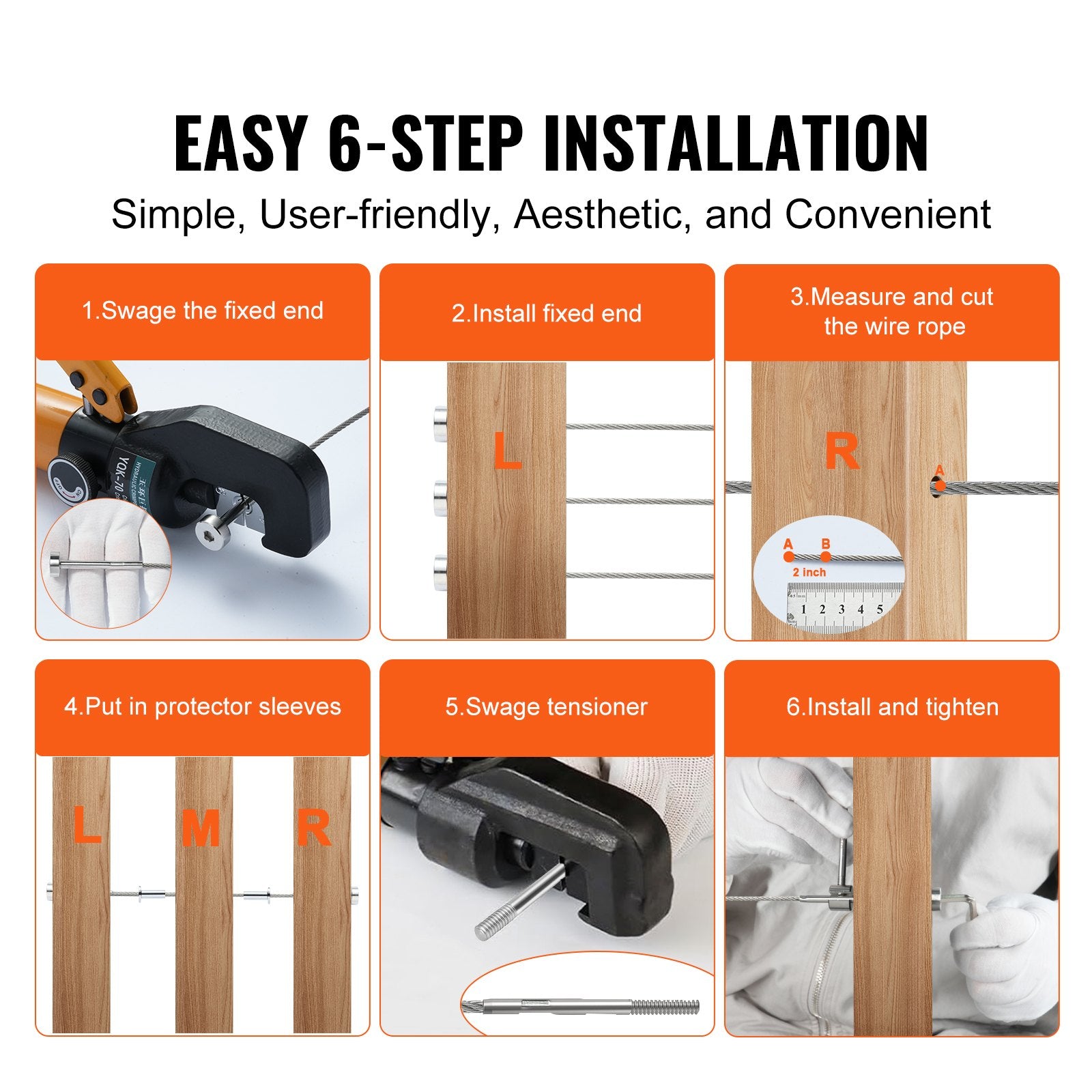 20-Pack 3.2mm T316 Stainless Steel Invisible Cable Railing Kit with Swage Ends