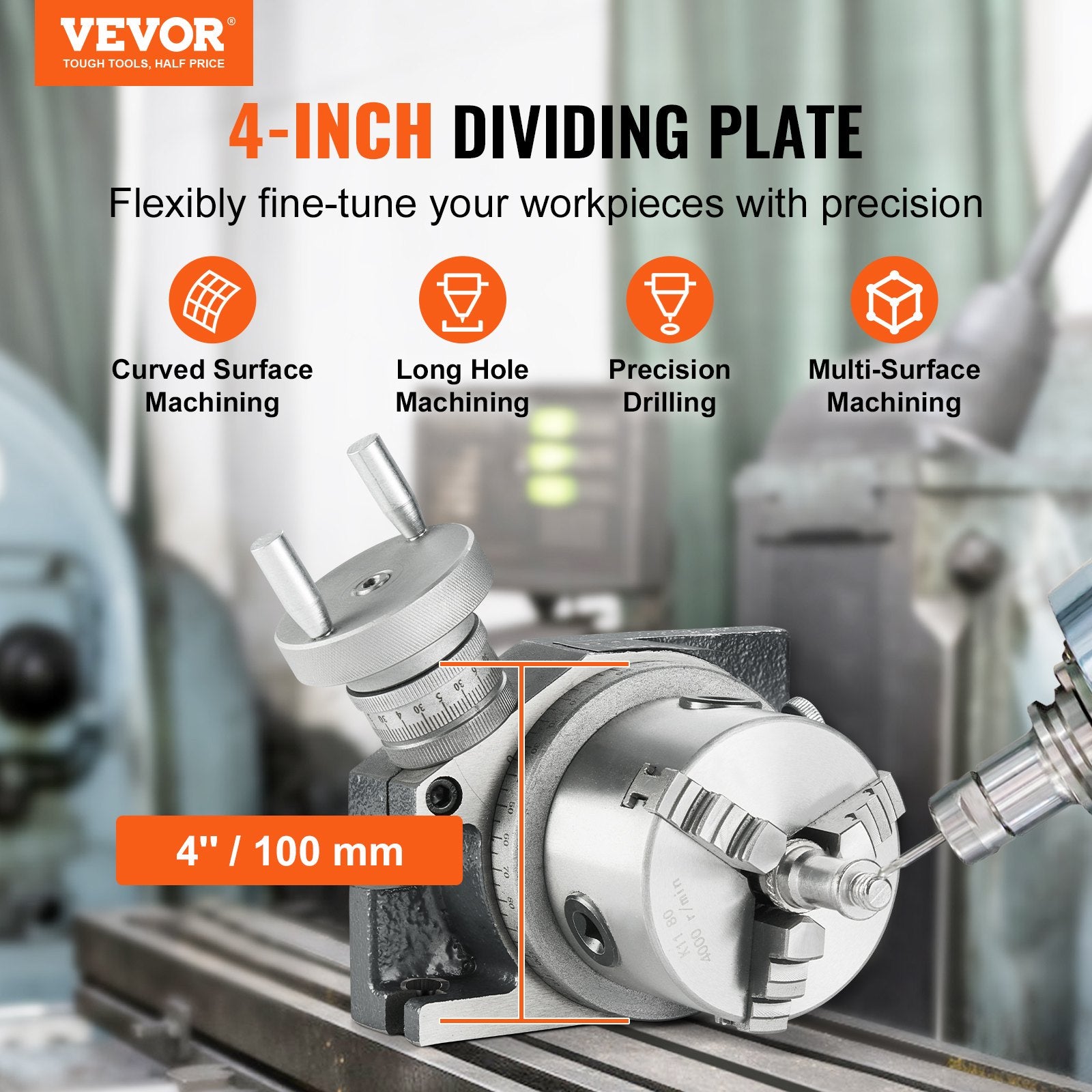 4 in Rotary Table Milling Machine with 3-Jaw Chuck Precision Indexing Tool Kit