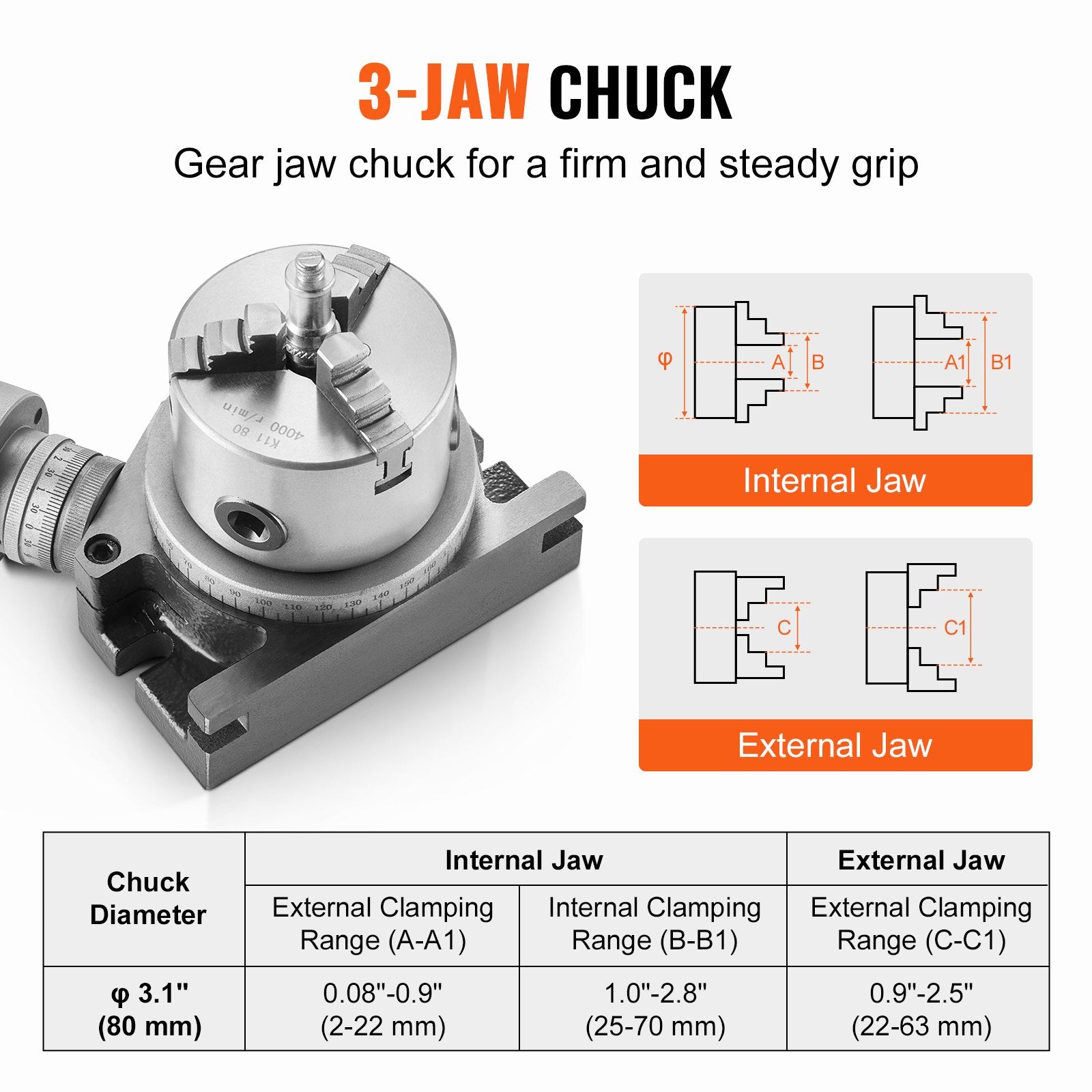 4 in Rotary Table Milling Machine with 3-Jaw Chuck Precision Indexing Tool Kit