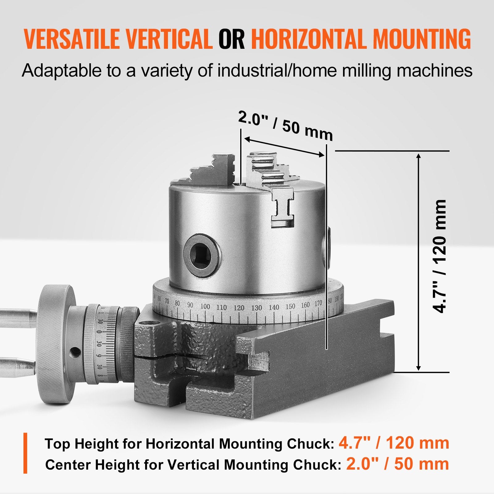 4 in Rotary Table Milling Machine with 3-Jaw Chuck Precision Indexing Tool Kit