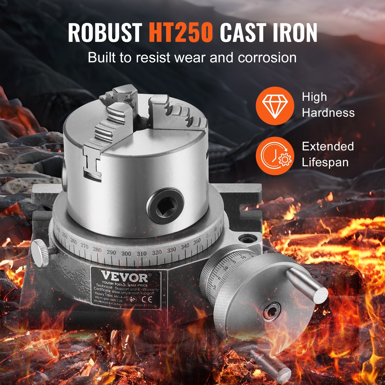 4 in Rotary Table Milling Machine with 3-Jaw Chuck Precision Indexing Tool Kit