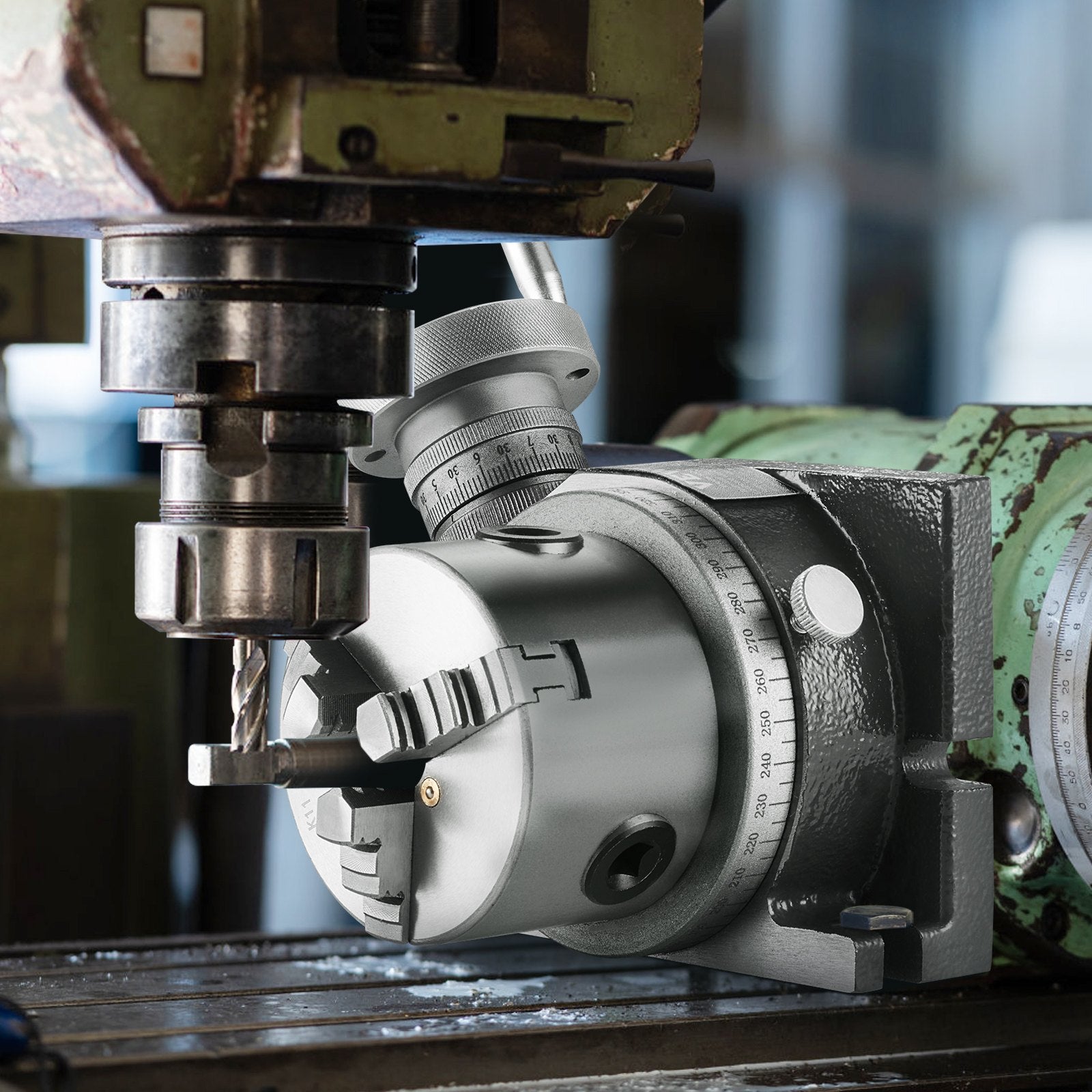 4 in Rotary Table Milling Machine with 3-Jaw Chuck Precision Indexing Tool Kit