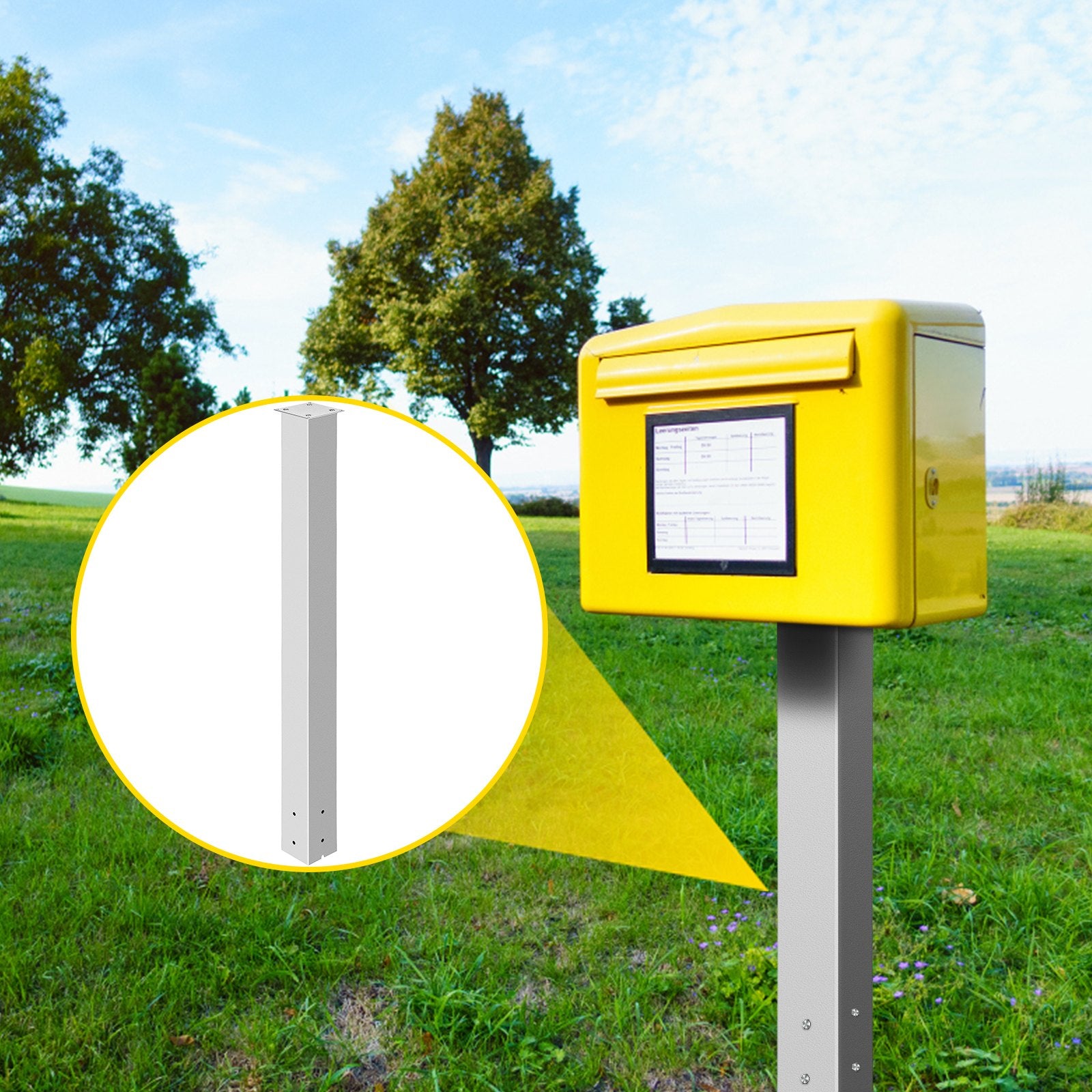 Mailbox Post 43in White Powder-Coated Steel Stand Surface Mount Outdoor
