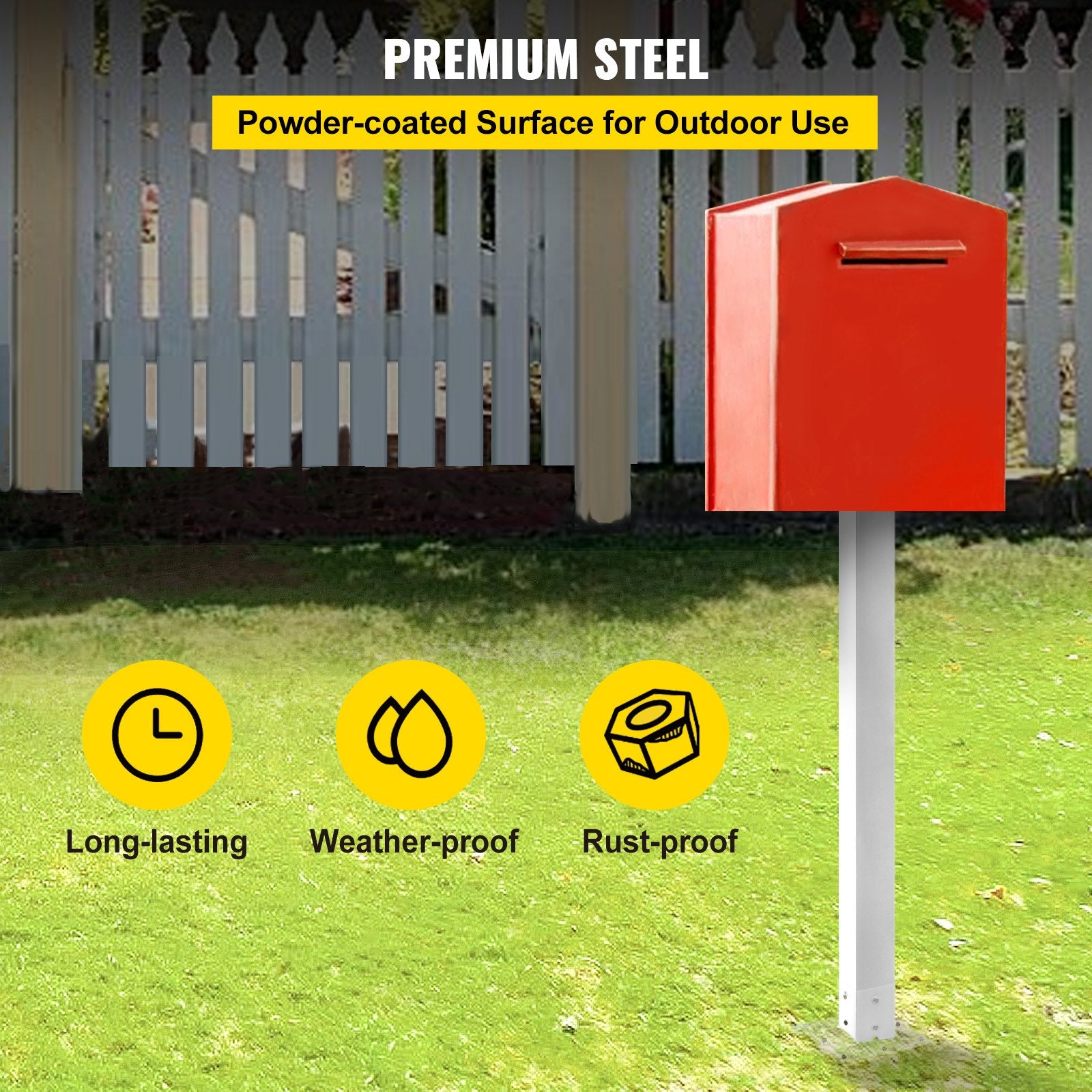 Mailbox Post 43in White Powder-Coated Steel Stand Surface Mount Outdoor