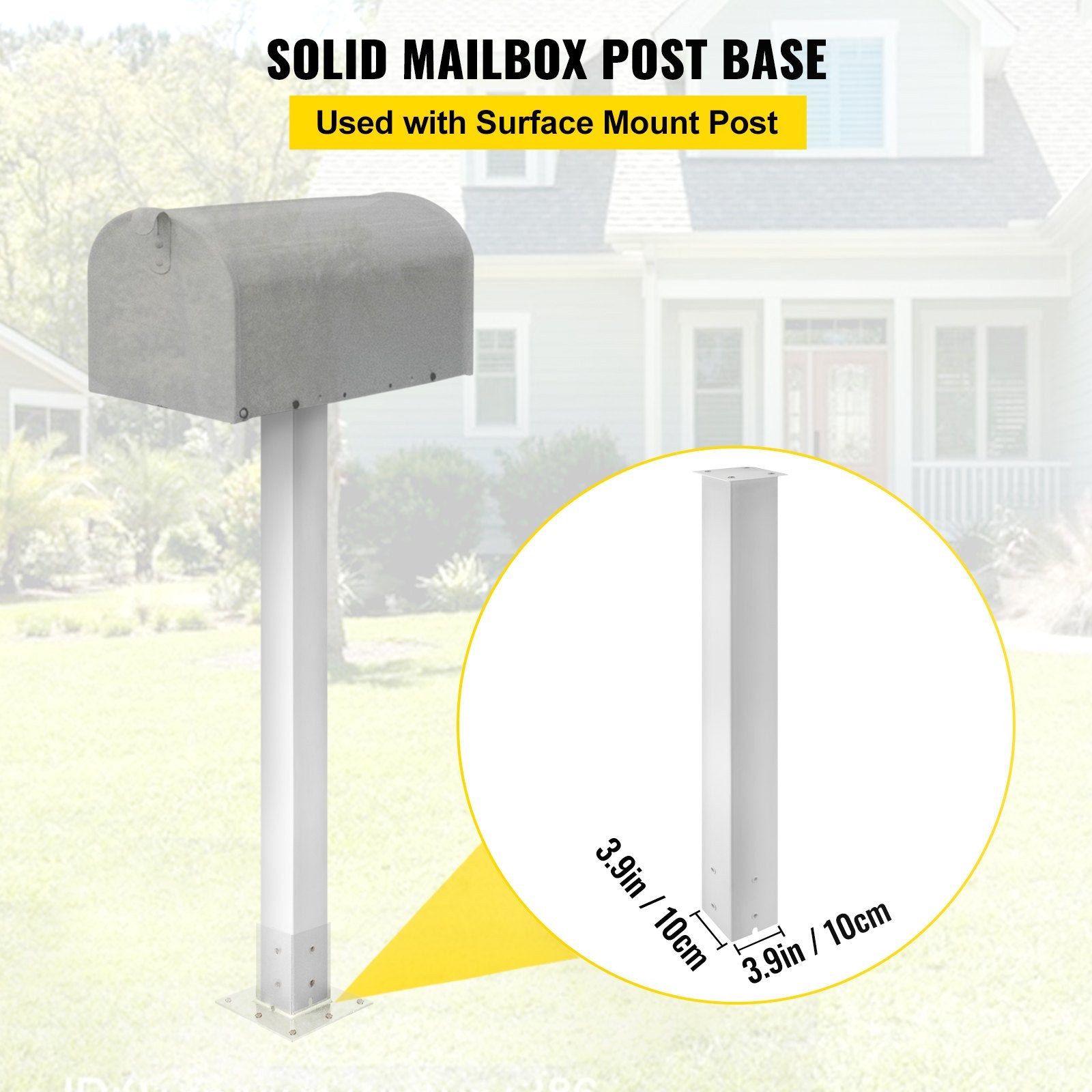 Mailbox Post 43in White Powder-Coated Steel Stand Surface Mount Outdoor