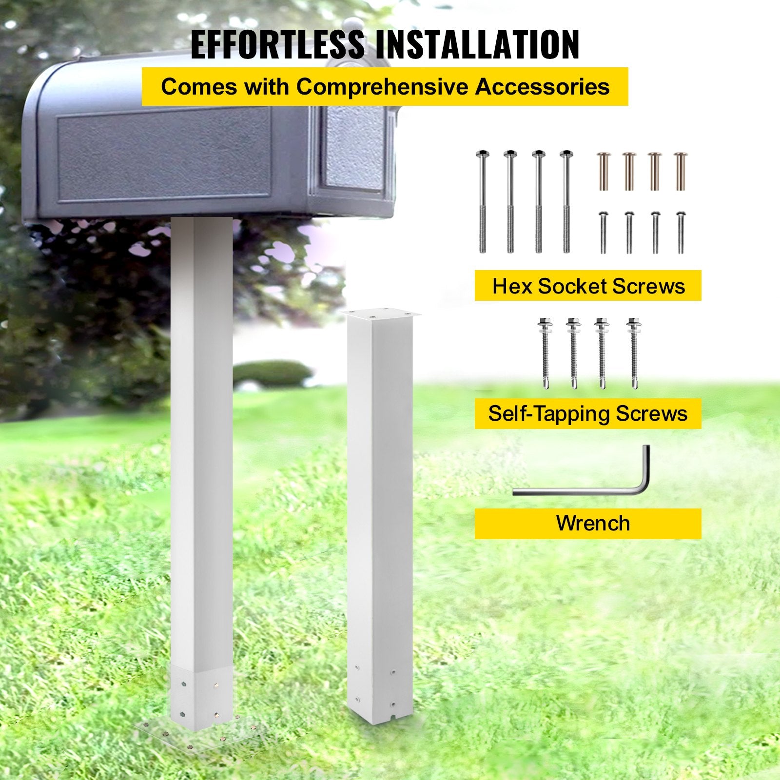 Mailbox Post 43in White Powder-Coated Steel Stand Surface Mount Outdoor