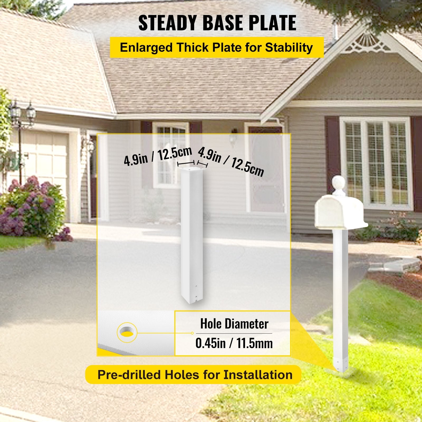 Mailbox Post 43in White Powder-Coated Steel Stand Surface Mount Outdoor