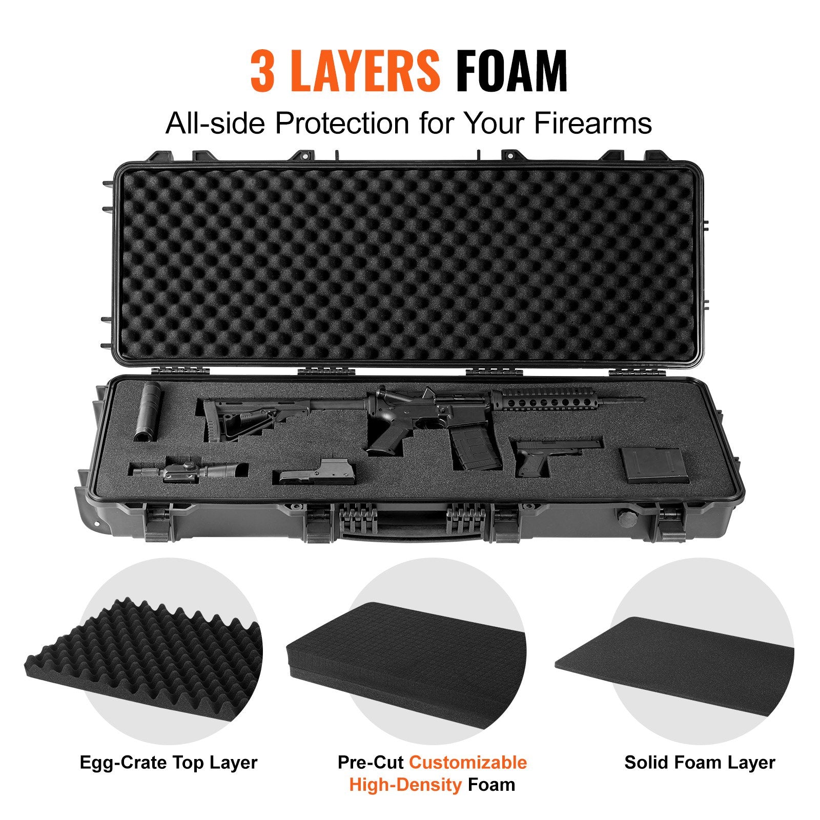 42" Rifle Hard Case with Wheels, Lockable IP67 Waterproof for 2 Guns