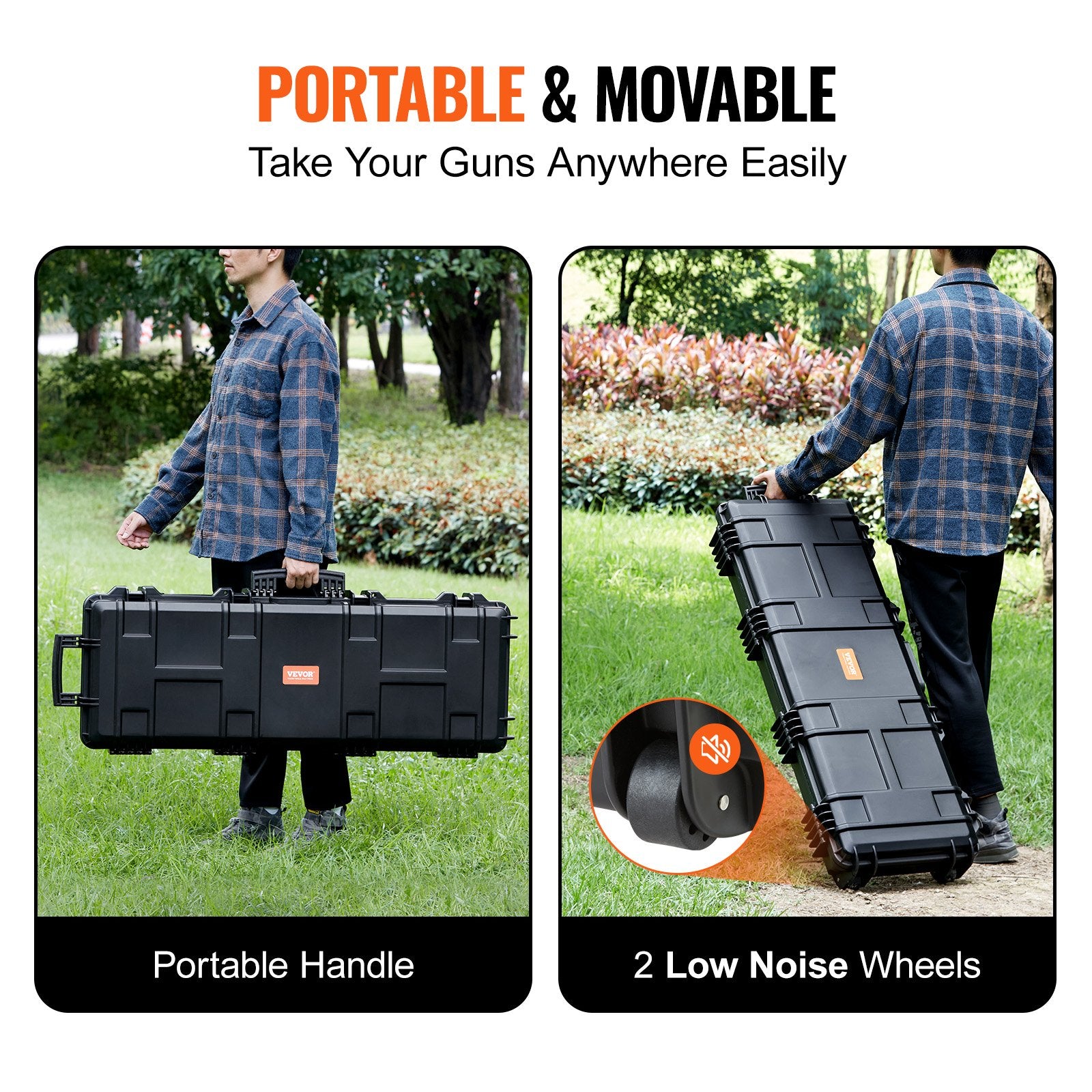 42" Rifle Hard Case with Wheels, Lockable IP67 Waterproof for 2 Guns