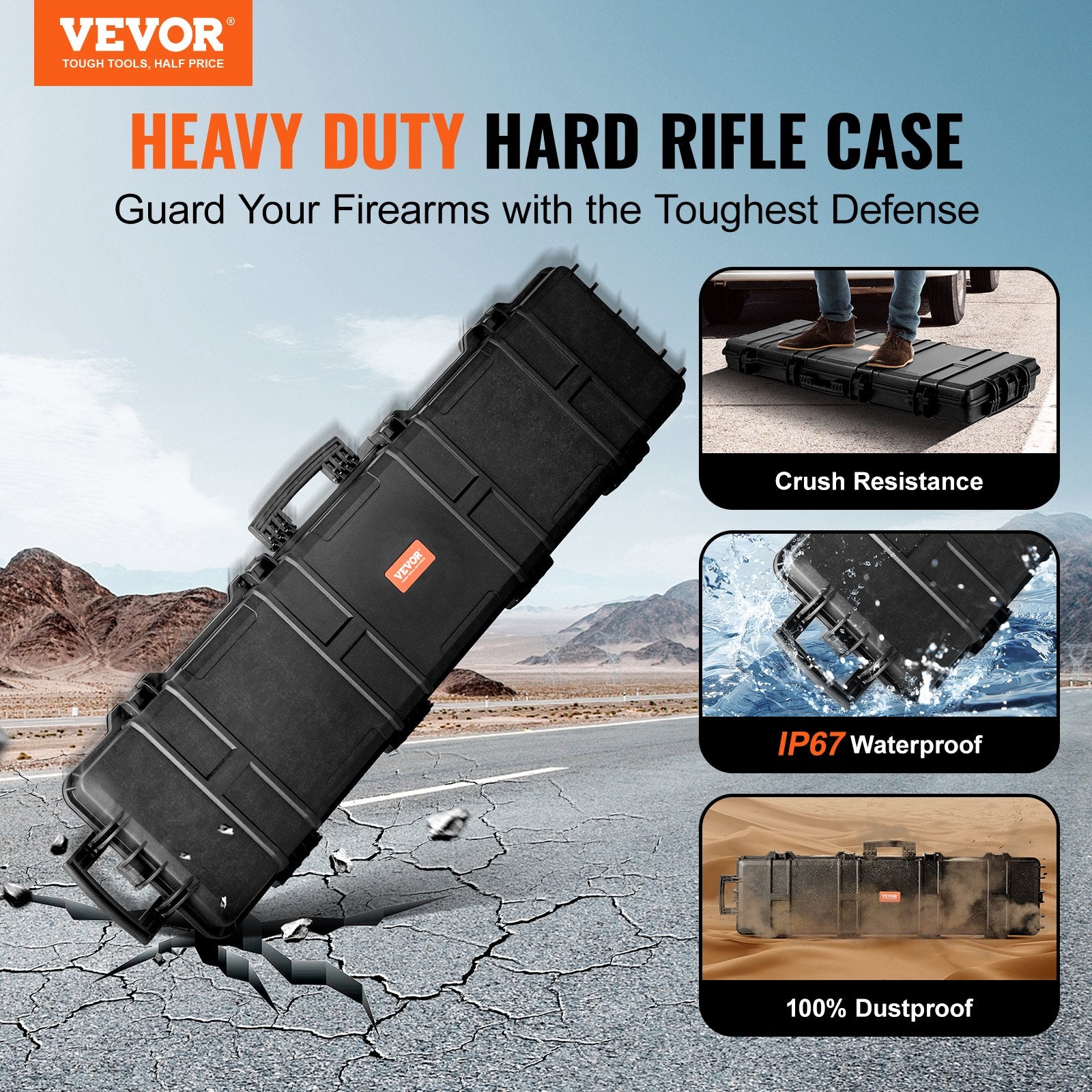 50" Rifle Hard Case with Wheels, Lockable IP67 Waterproof Crushproof for 2 Guns