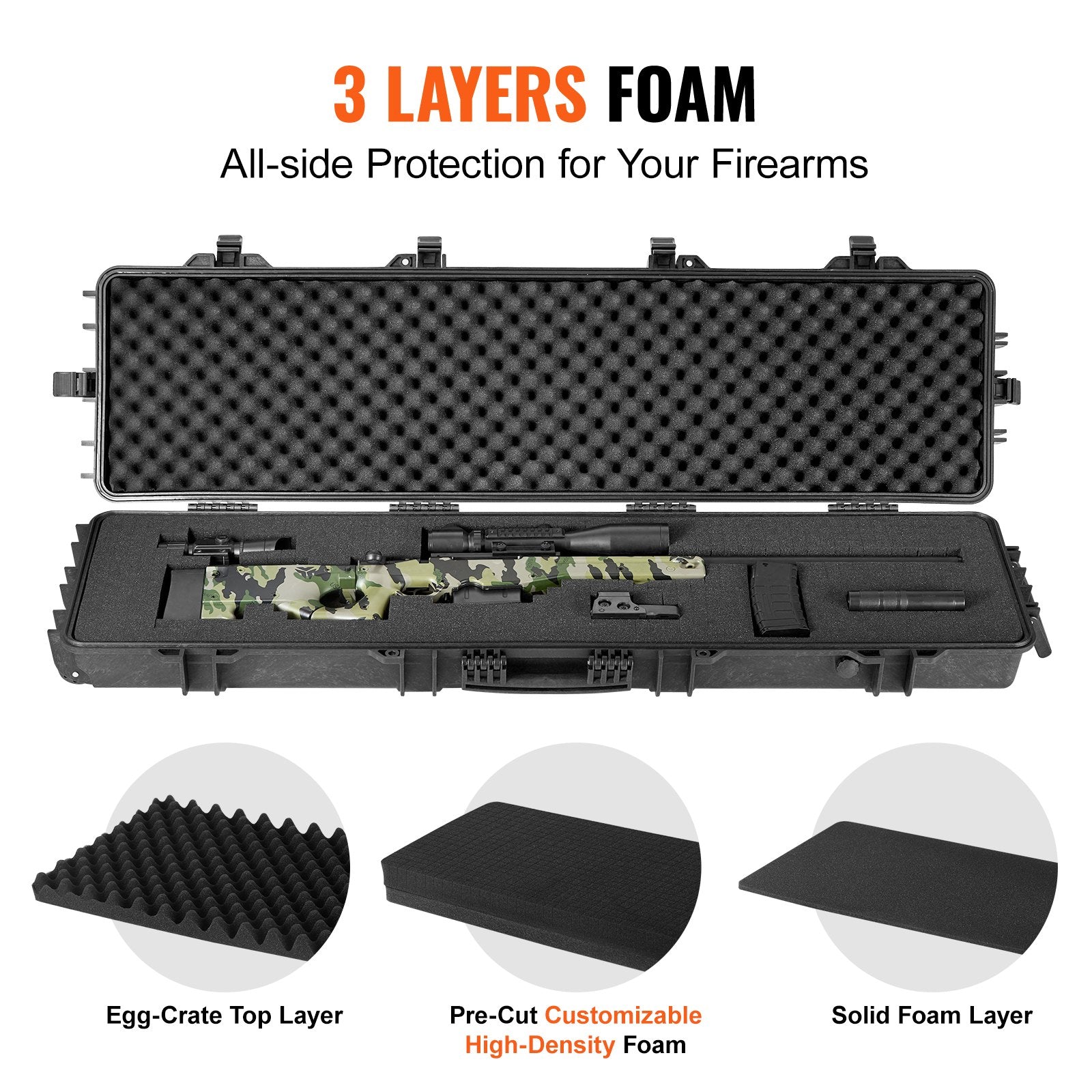 50" Rifle Hard Case with Wheels, Lockable IP67 Waterproof Crushproof for 2 Guns