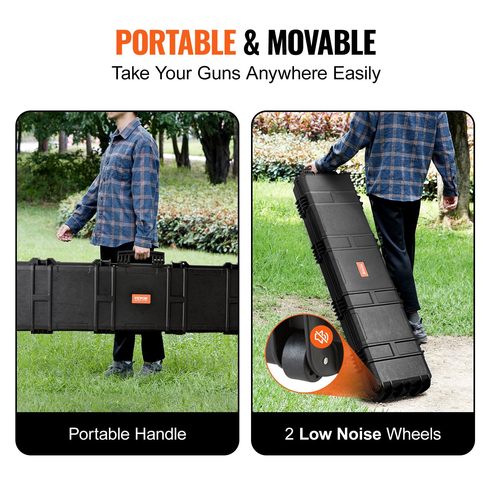 50" Rifle Hard Case with Wheels, Lockable IP67 Waterproof Crushproof for 2 Guns