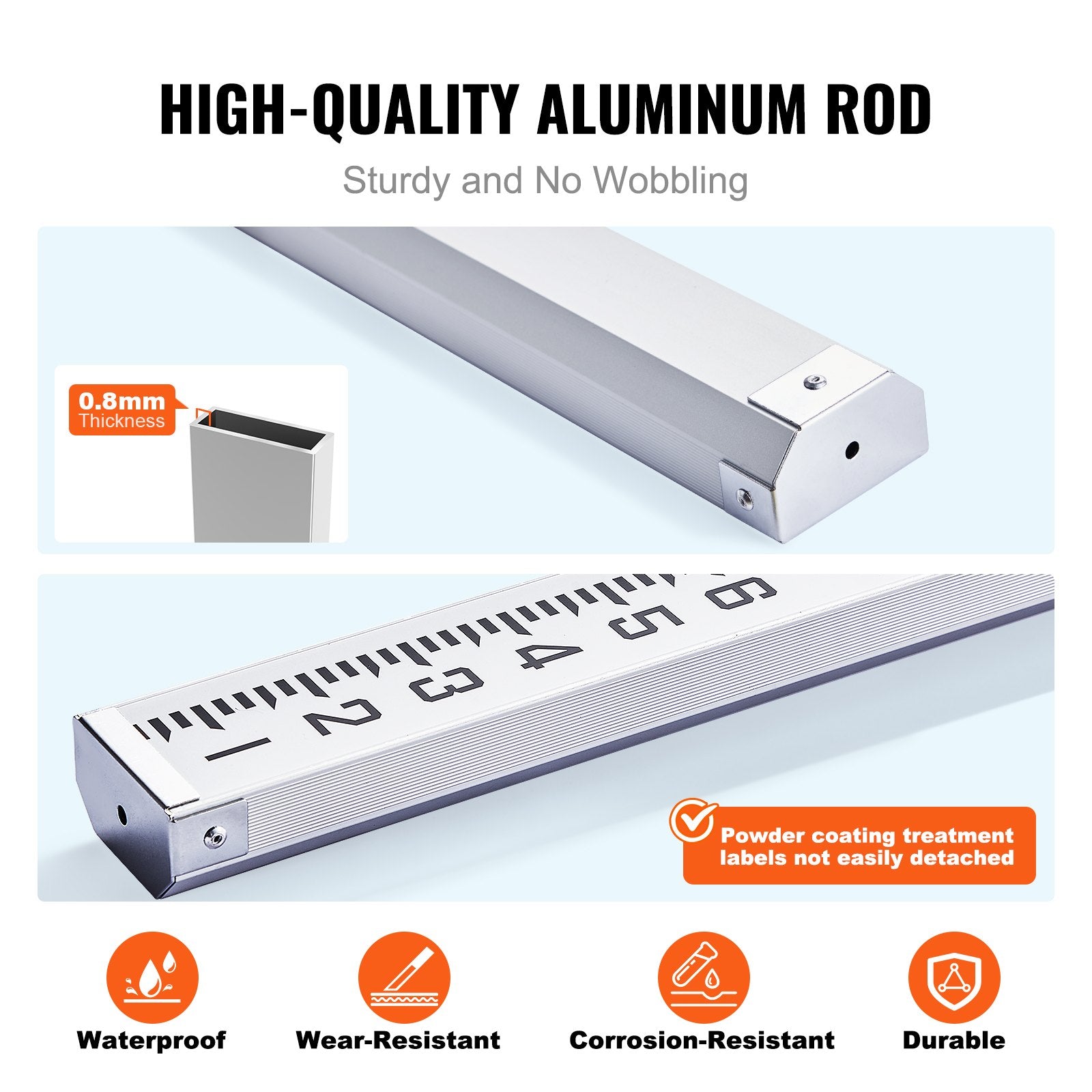 Grade Rod Aluminum 14-Feet 4-Section Telescopic Double-Sided Survey with Level