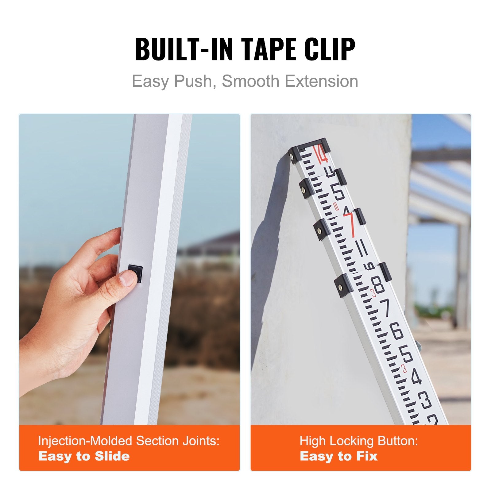 Grade Rod Aluminum 14-Feet 4-Section Telescopic Double-Sided Survey with Level