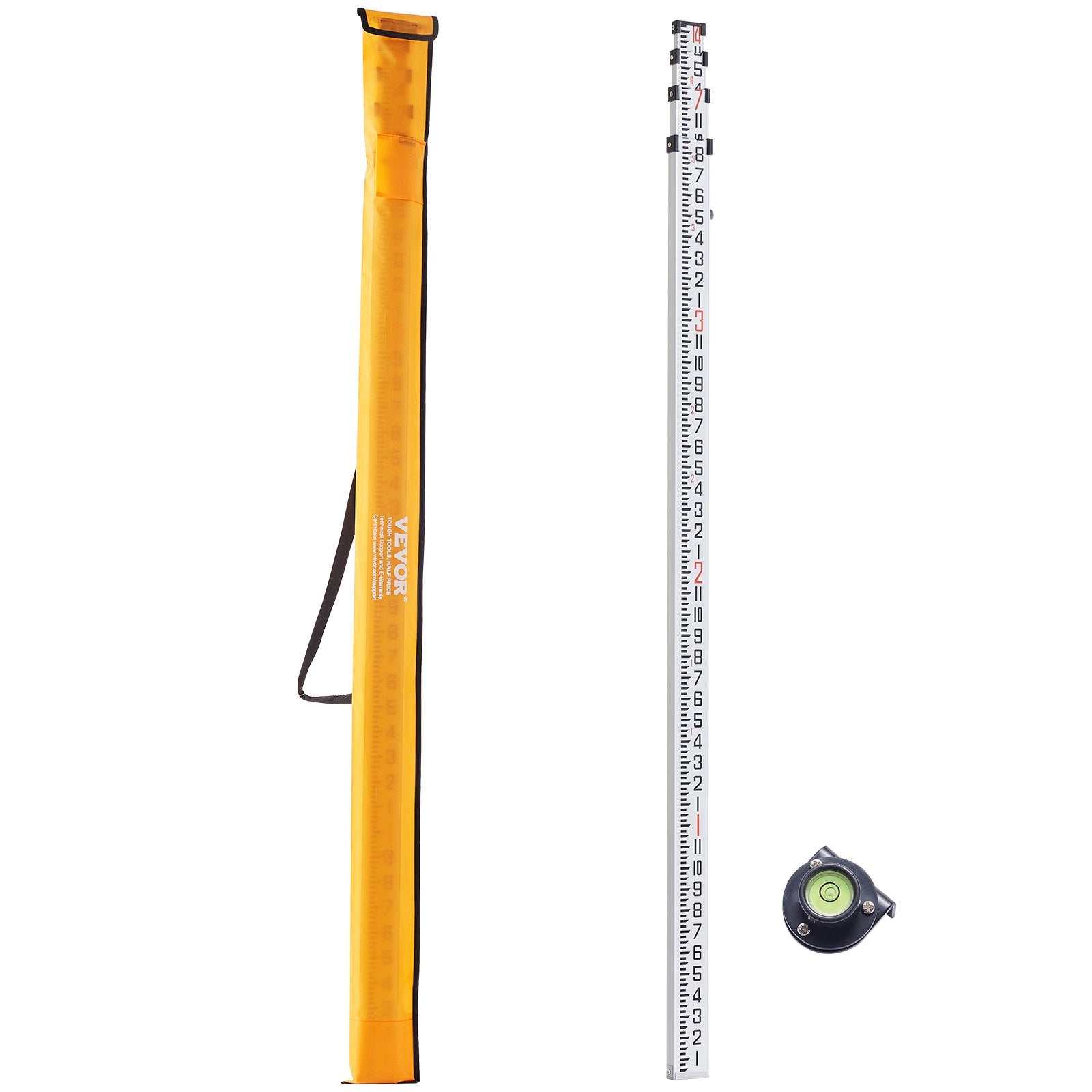 Grade Rod Aluminum 14-Feet 4-Section Telescopic Double-Sided Survey with Level