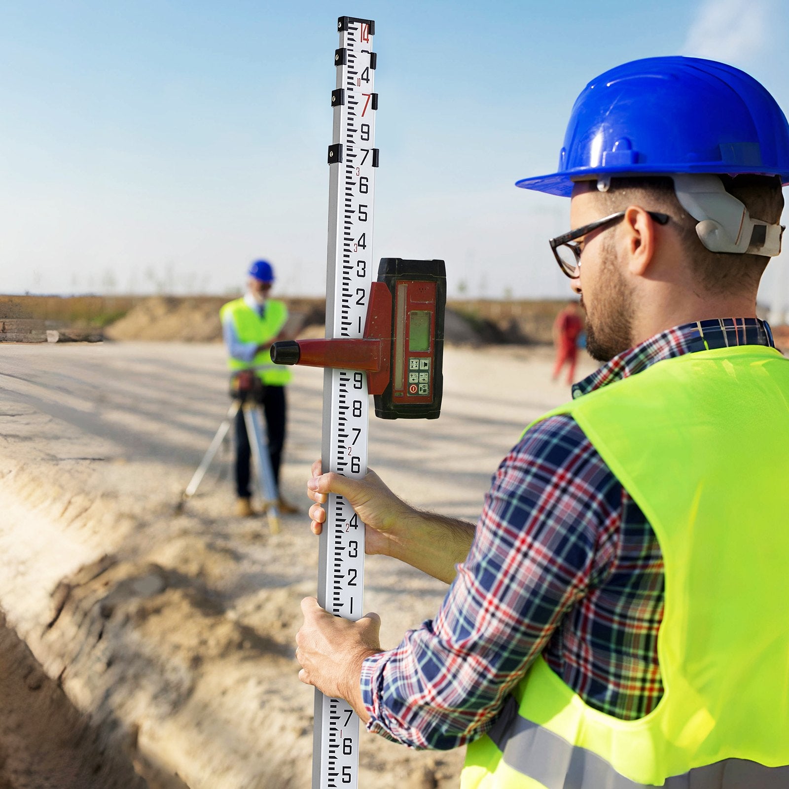 Grade Rod Aluminum 16-Feet 4-Section Telescopic Double-Sided Survey with Level