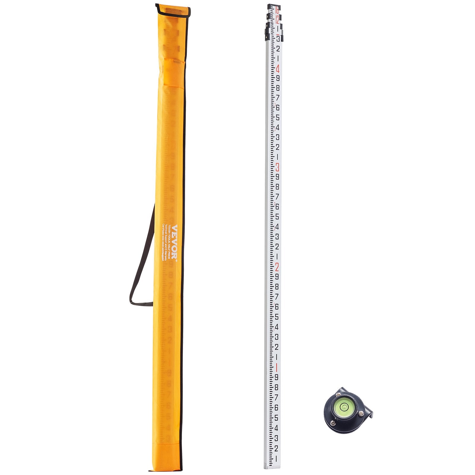 Grade Rod Aluminum 16-Feet 4-Section Telescopic Double-Sided Survey with Level