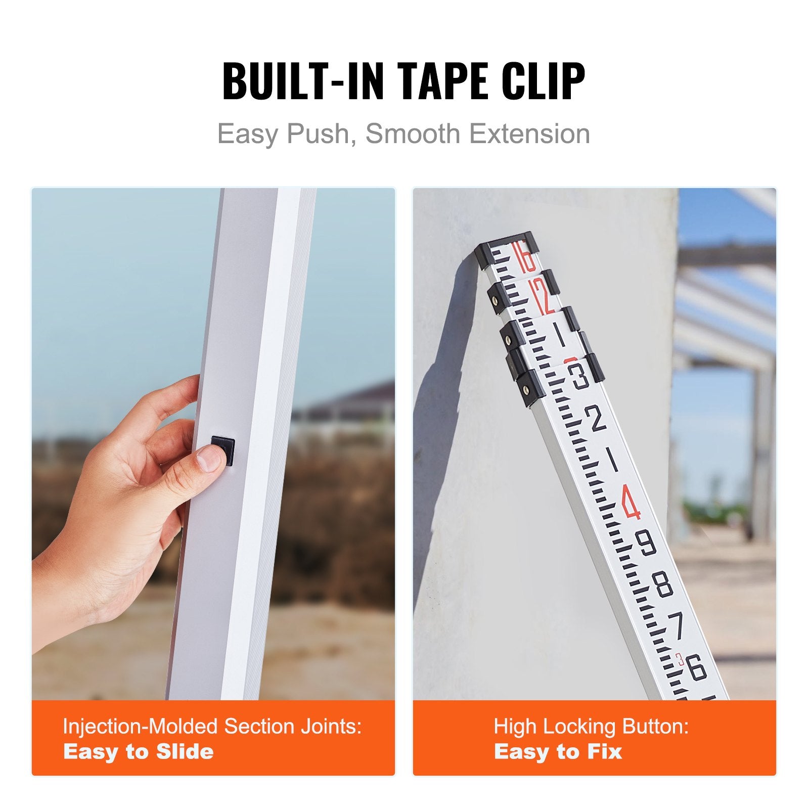 Aluminum Grade Rod 16ft 4-Section Telescopic Measuring Double-Sided Bubble
