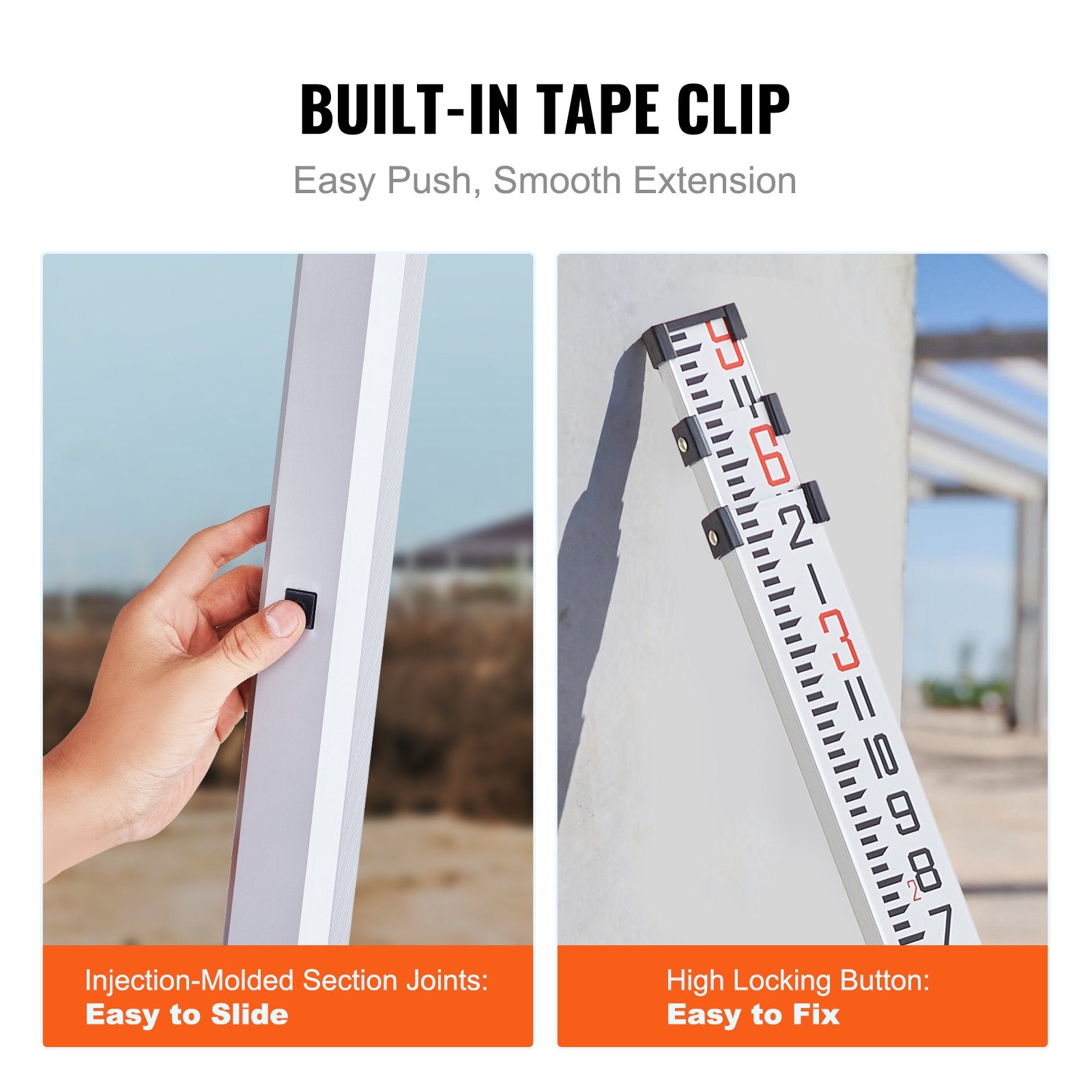 Aluminum Grade Rod 9Feet 3-Section Telescopic Double-Sided Survey Rod with Level