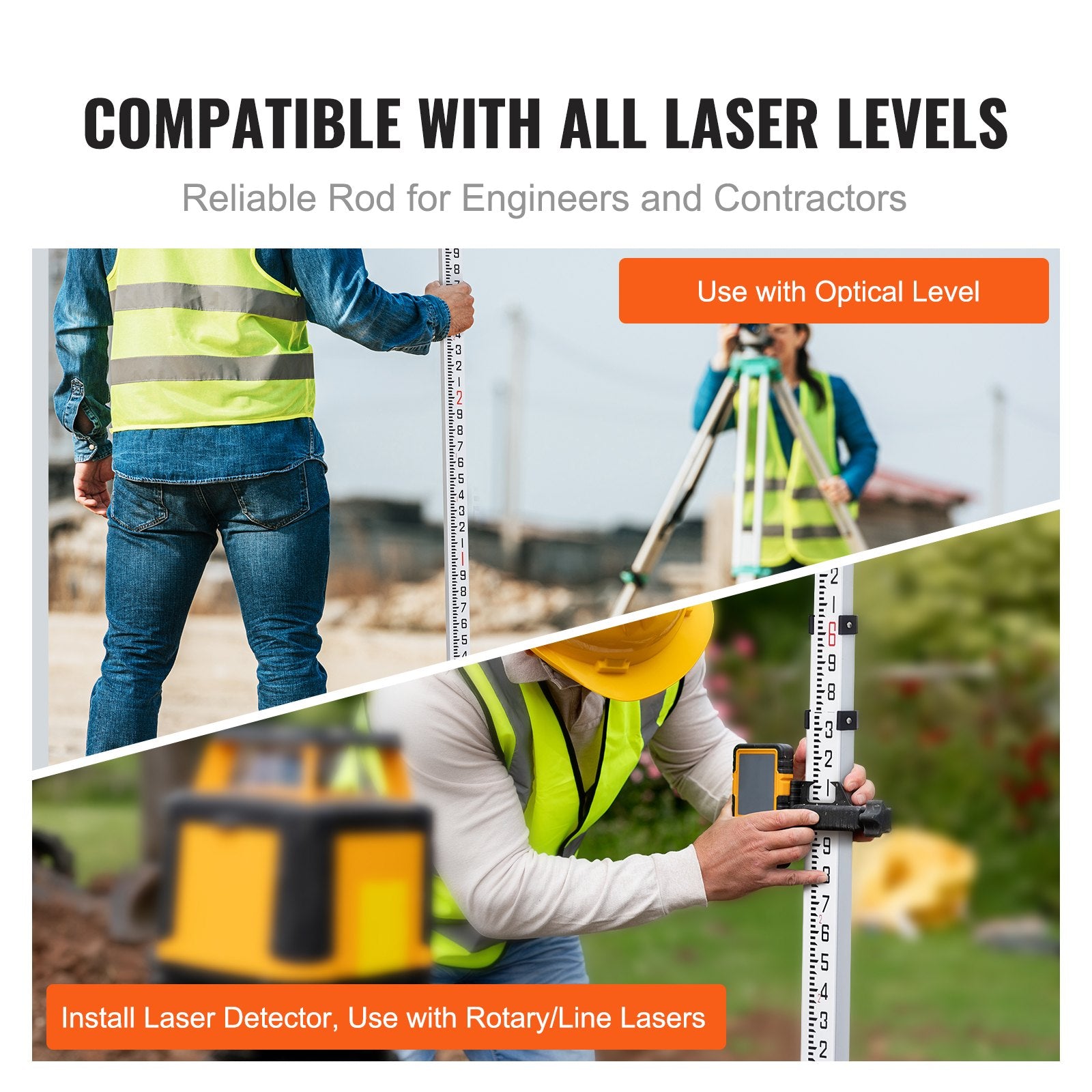 Aluminum Grade Rod 9Feet 3-Section Telescopic Double-Sided Survey Rod with Level