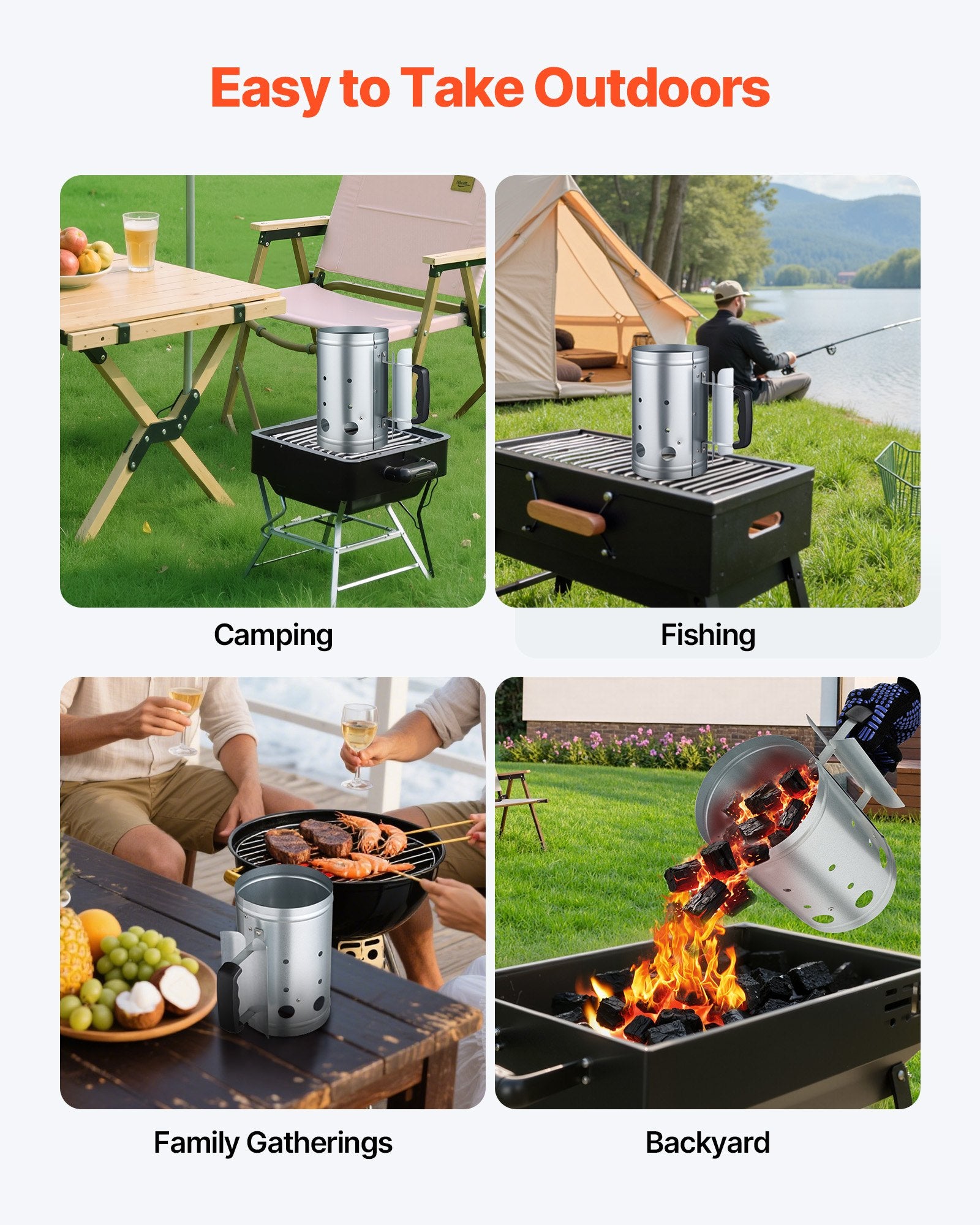 Charcoal Chimney Starter 1.8kg, Heavy Duty Steel BBQ Coal Lighter, Silver
