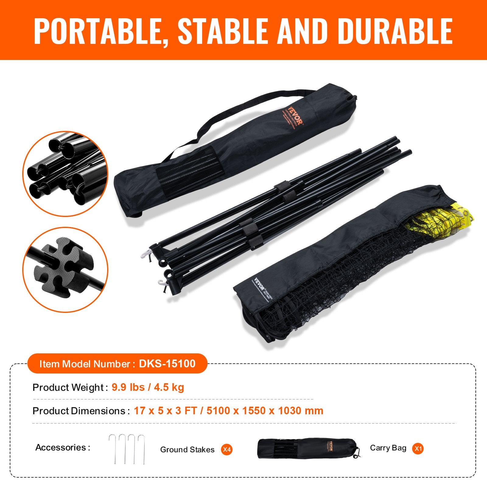 Badminton Net Height Adjustable Volleyball Net 17ft Portable Foldable Set