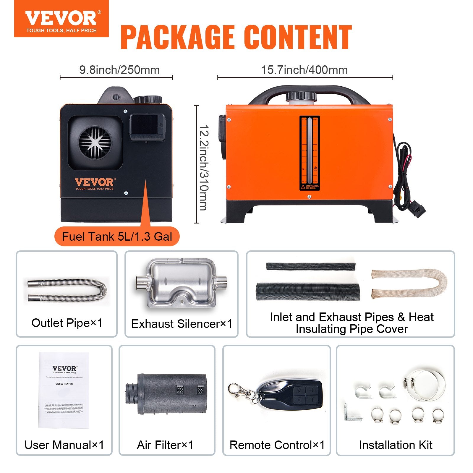 Diesel Air Heater 12V 5KW All-in-One with Remote LCD 5L Fuel Tank RV Camper