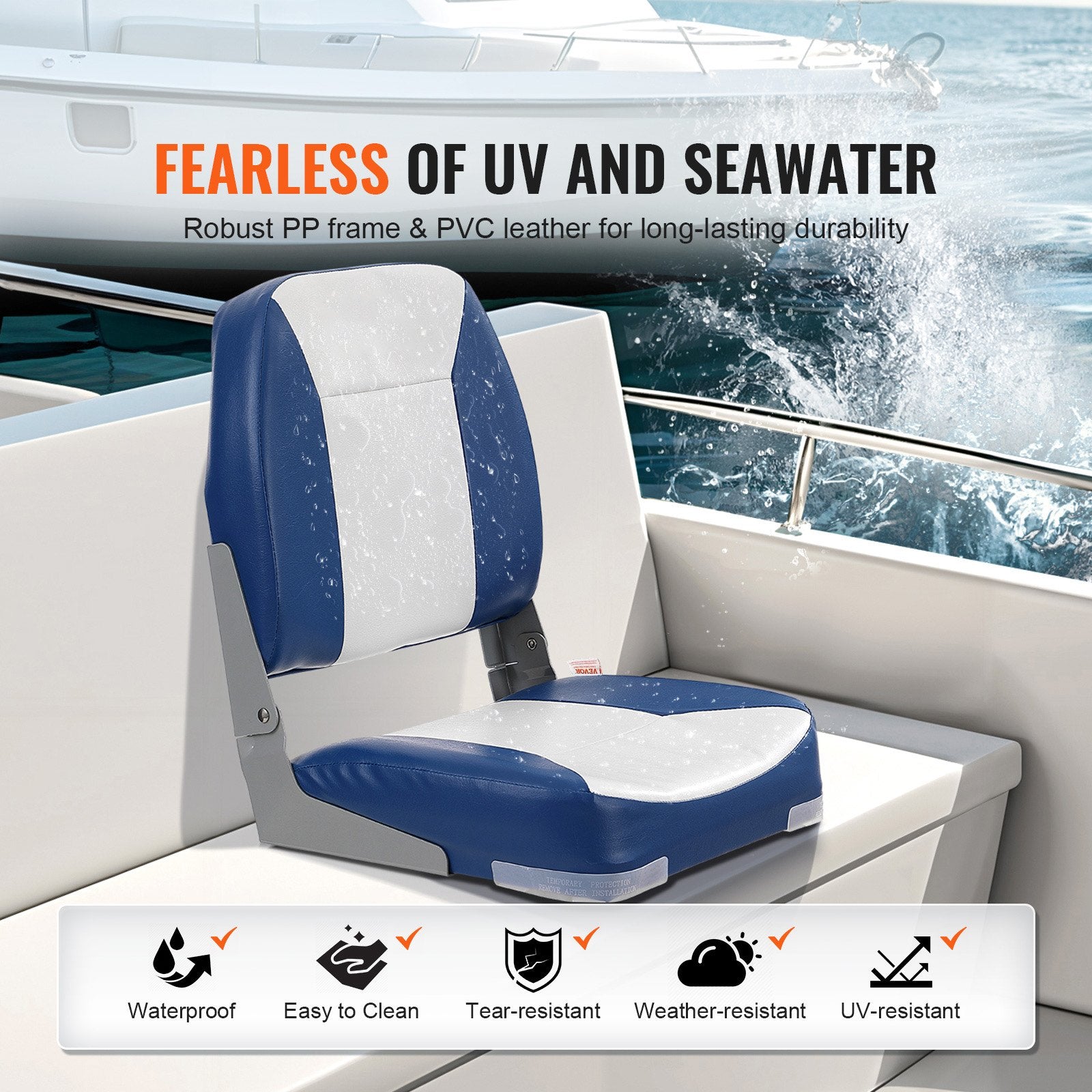 Low Back Folding Boat Seat 48 cm with Thick Sponge Padding